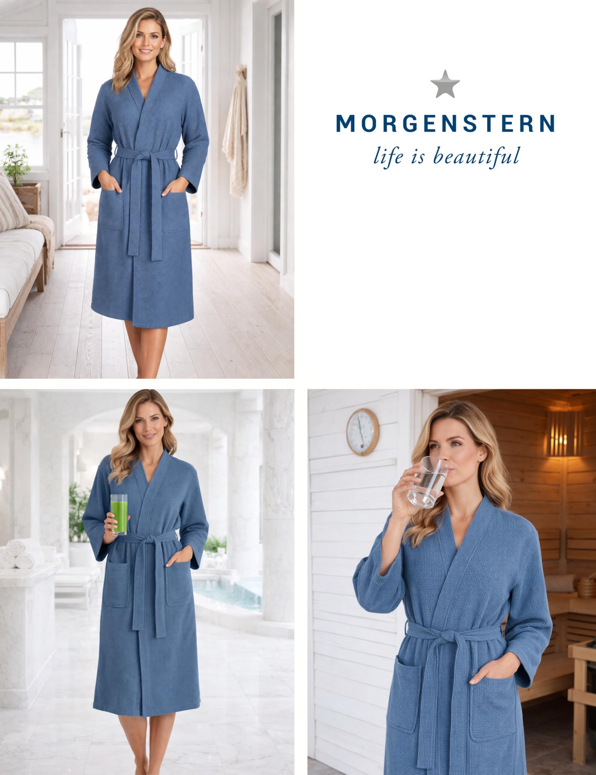 Morgenstern Peignoir Femme Léger Nid D'Abeille 100% Coton