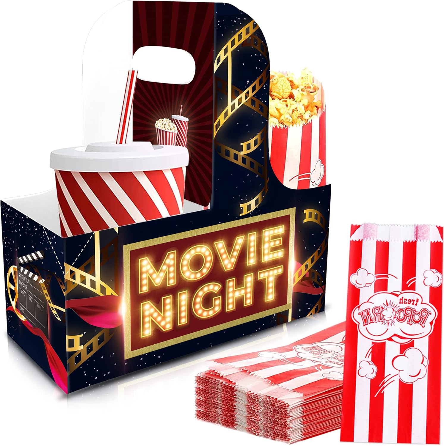 KARAQY 10 Pcs Movie Night Snacks Trays Box Movie Night Drink Carrier