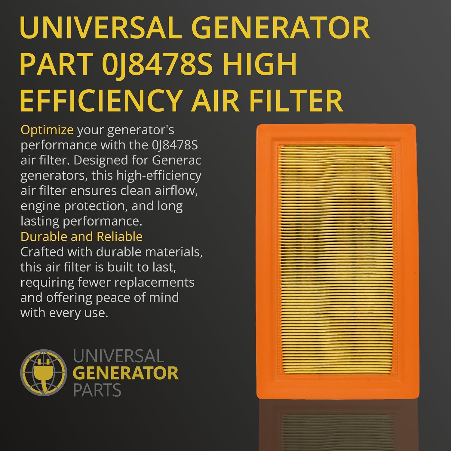 Universal Generator Part- 0j8478s and 0j8478 Replacement Air Filter-Compatible 10kw 26kw Generator Engines-Durable & Long Term Performance (20-Pack)