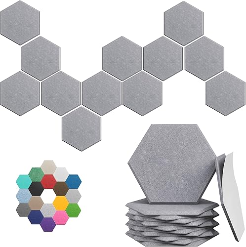 Paneles acústicos hexagonales, paquete de 12 paneles de absorción de sonido de alta densidad de 12 x 10 x 0.4 pulgadas para mejorar la reducción de