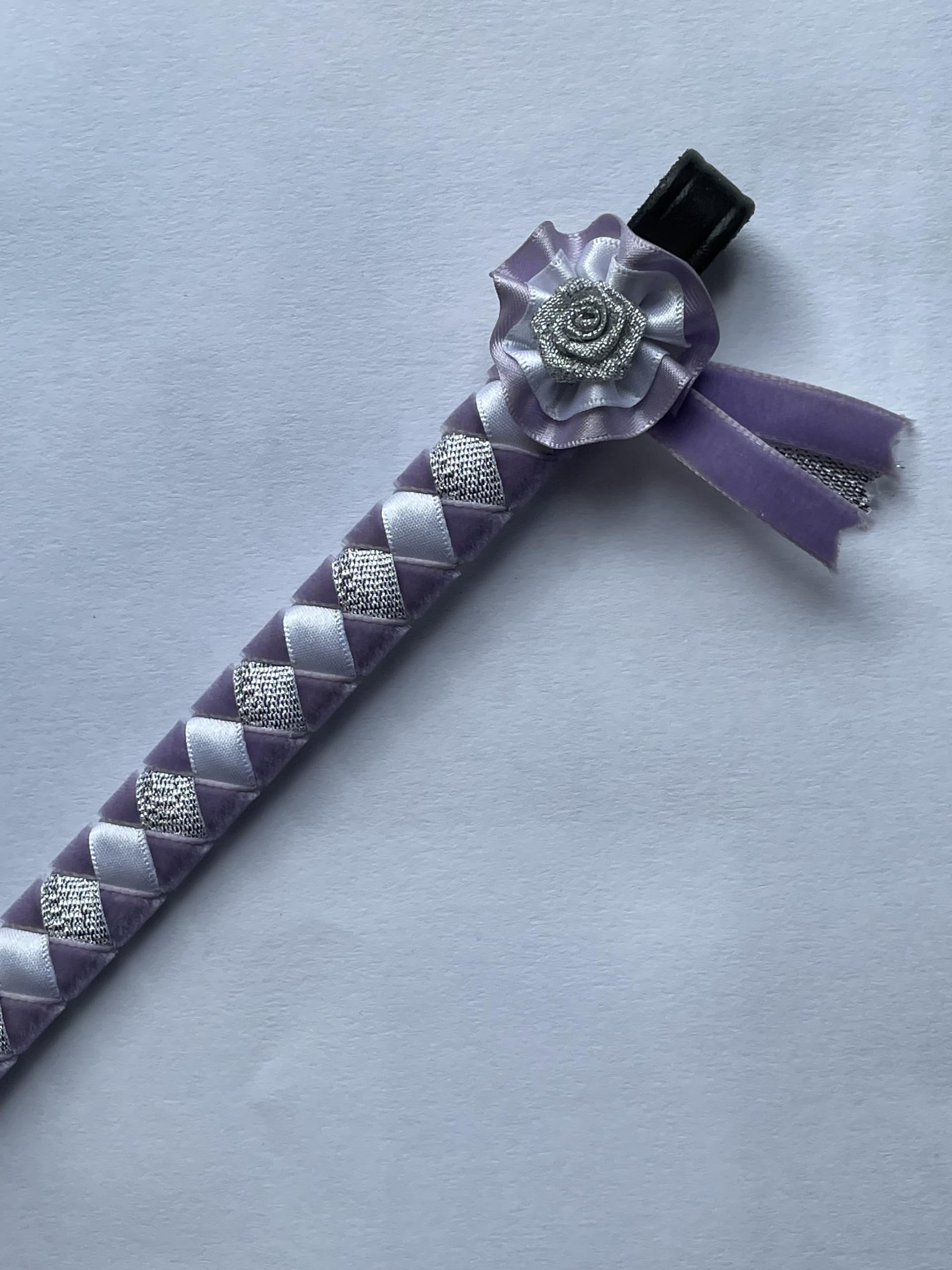 IV Horse Velvet and Satin Browbands with Mini Rosettes sizes small pony to extra full (Lilac White and Silver, Cob) — image 1