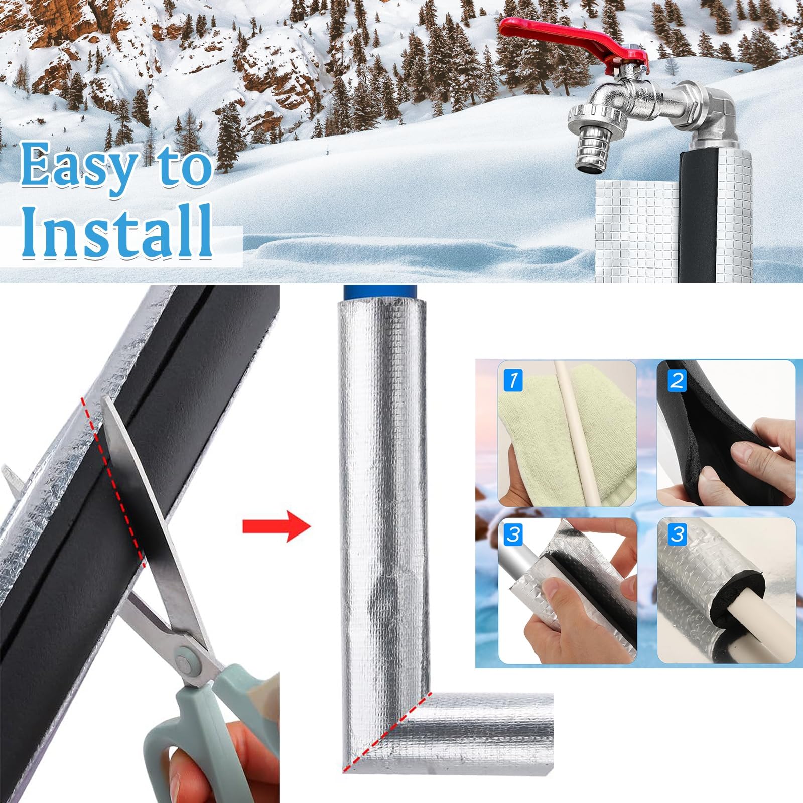 Aislamiento for tuberías Tubo precortado Aislamiento de Papel de Aluminio Tubo de Espuma Aislante Tubo Aislante Autoadhesivo Aislamiento for Aire Acondicionado(ID*TH-159 * 20mm/6.26 * 0.79in)