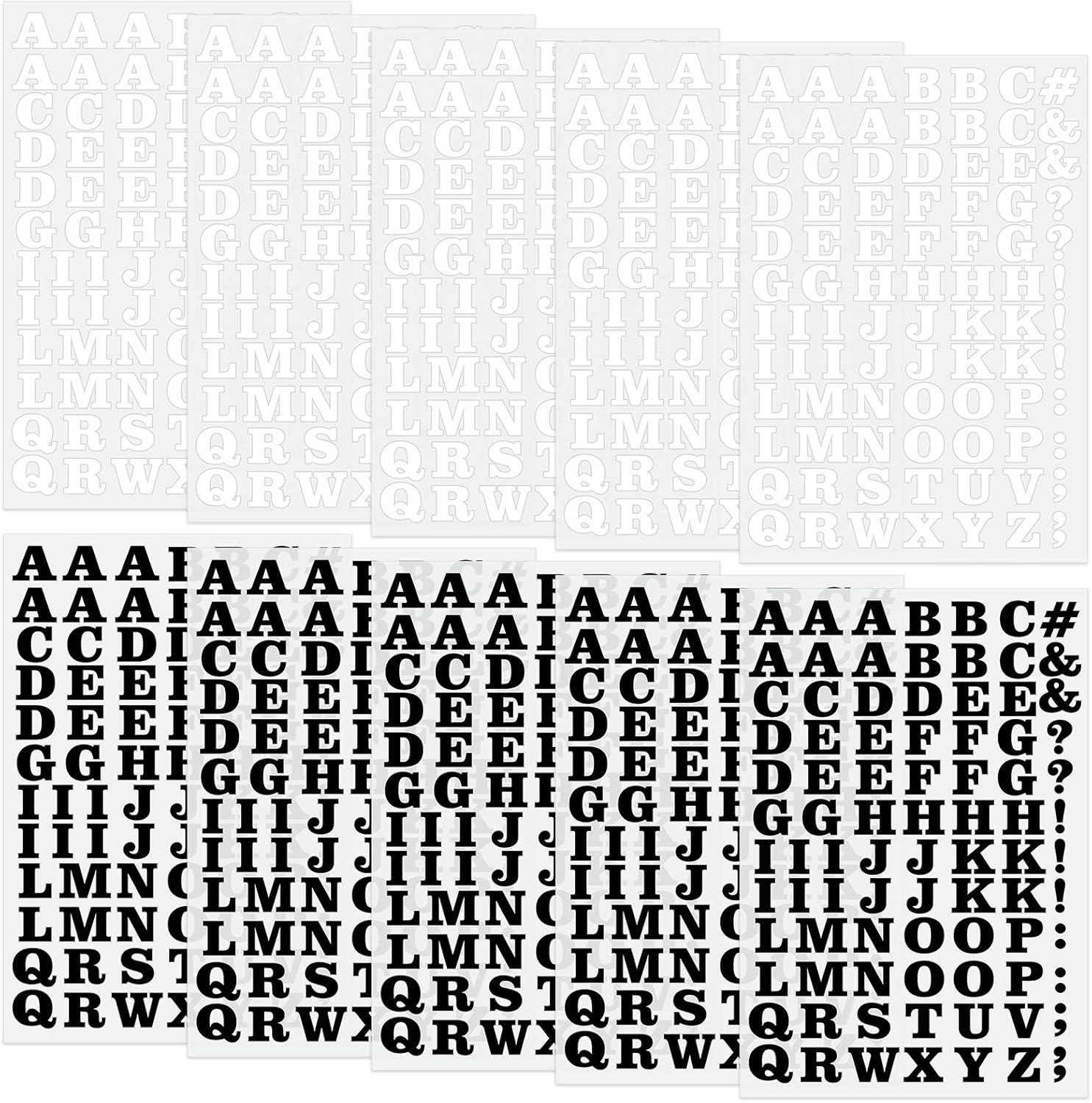 10 Pieces Ironon Letters 0.75 Inch Tall in White and Black