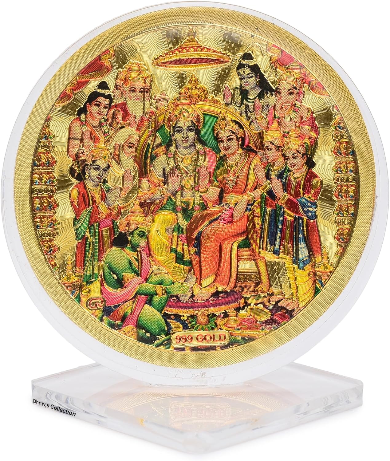 DHRUVS COLLECTION Gold Plated Ram Darbar 3D Idol Acrylic Diamond Cut Photo Stand for Home Decor, Car Dashboard, Office Table, Pooja, Temple, Workplace, Housewarming Gift (10.5 x 8 Centimetres)