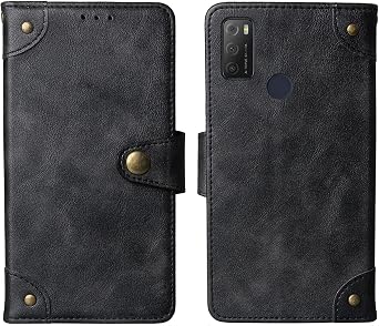 Flip Genuine Premium Leather TPU Silicone Phone Gel Case for Alcatel 3L 2021 / 1S 2021 6.52" Back Cover Skin Etui Protective Protector Wallet Pouch Shell Bumper Black