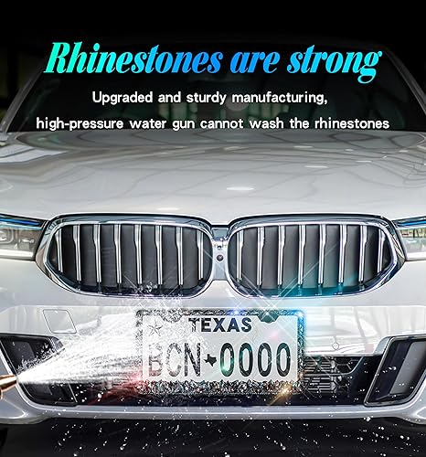 Miniatura 5 de Paquete de 2 marcos de matrícula brillantes para mujer marcos de matrícula de diamantes de imitación con gemas Murimt hechos a mano de acero