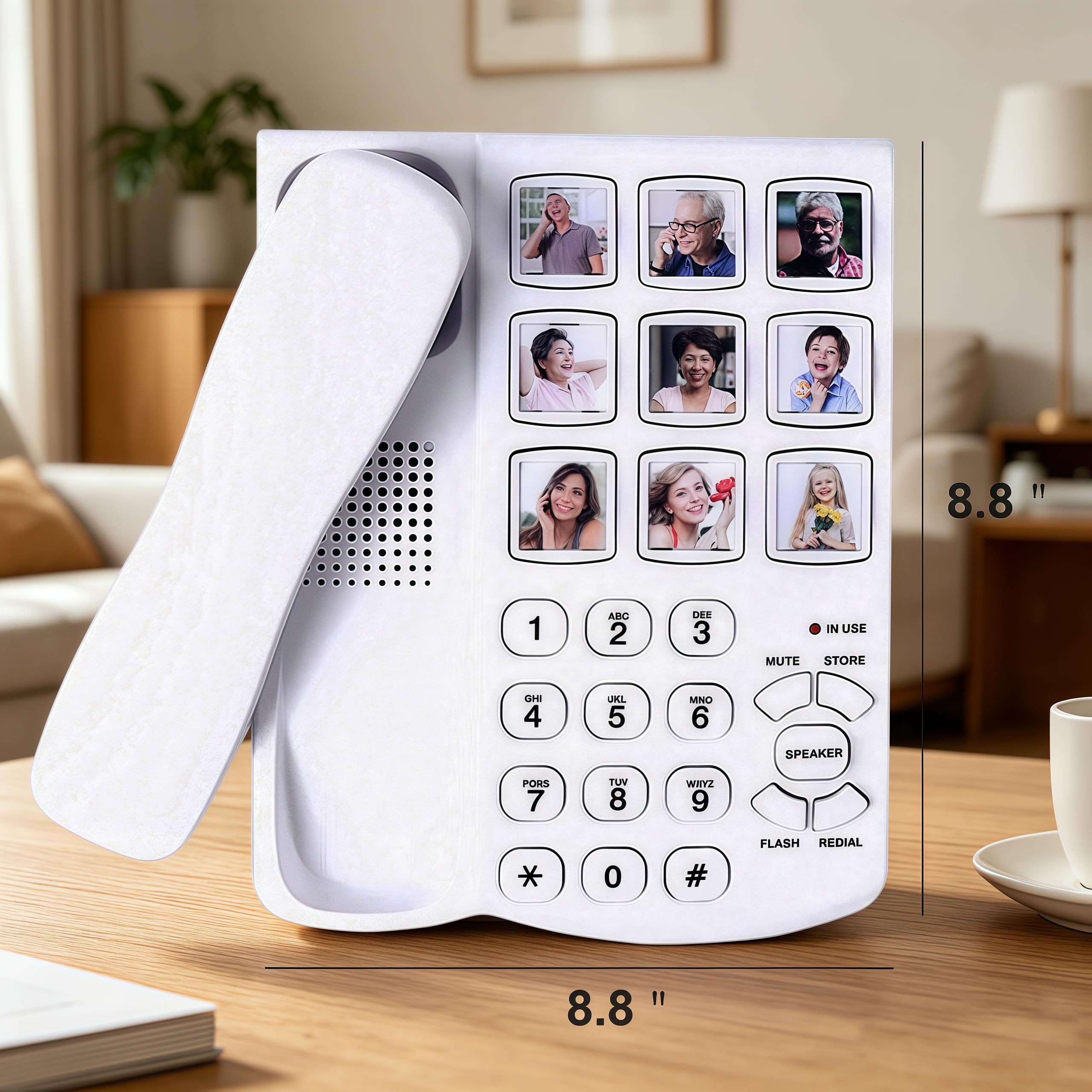 Przewodowy duży przycisk obraz telefon dla seniorów z ponownym wybieraniem głośnika, telefon stacjonarny bez użycia rąk, duży przycisk telefony domowe