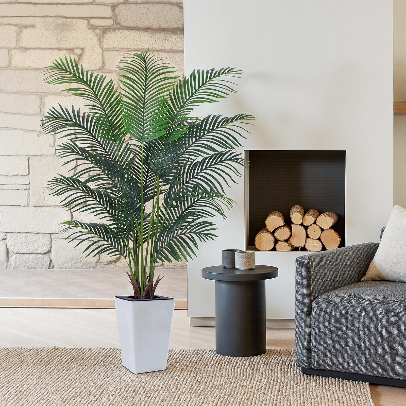 LOMANTO - Palmera Majestuosa Artificial De 4 Pies; Plantas Sintéticas Para Decoración Del Hogar, Palmeras Falsas En Maceta Para Interiores, Plantas Tropicales Falsas Para Regalo De Inauguración De