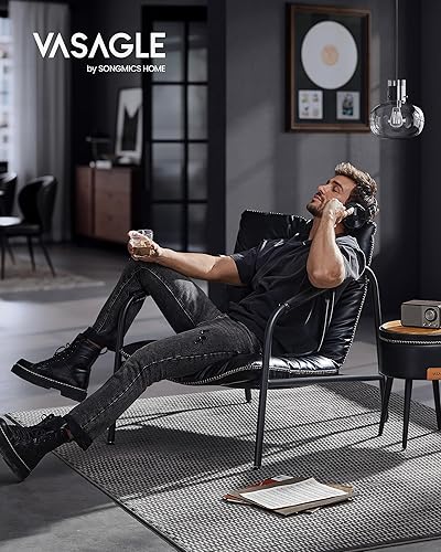 Miniatura 2 de VASAGLE Colección EKHO ULAC014B01 - Silla decorativa, sillón con marco de metal, cuero sintético con costuras, moderna de mediados de siglo, silla