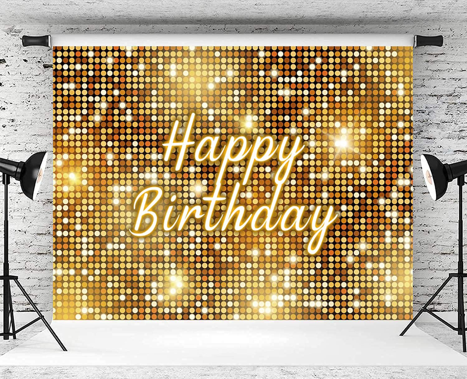 Telón de Fondo de Cumpleaños 3.6x2.5m, Brillar Oro Feliz Cumpleaños Firmar DIY Fotografía Fondo para Niña Mujer 1º 13º 30º Cumpleaños Fiesta Mesa de Tartas Decor Estandarte Utilería de Estudio