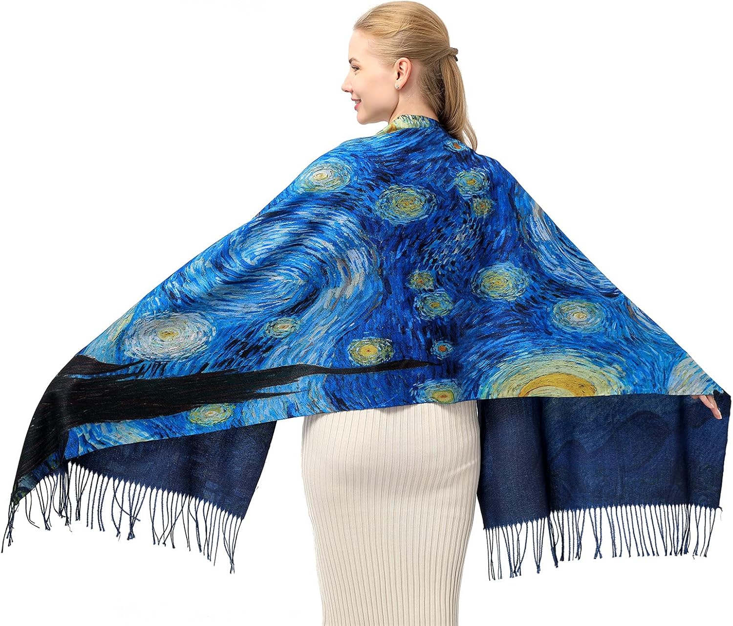 XINYUN Women's Fashion Scarf with Art Printed Tassel Soft Cashmere Warm Large Blanket Wrap Shawl for gift - Image 7