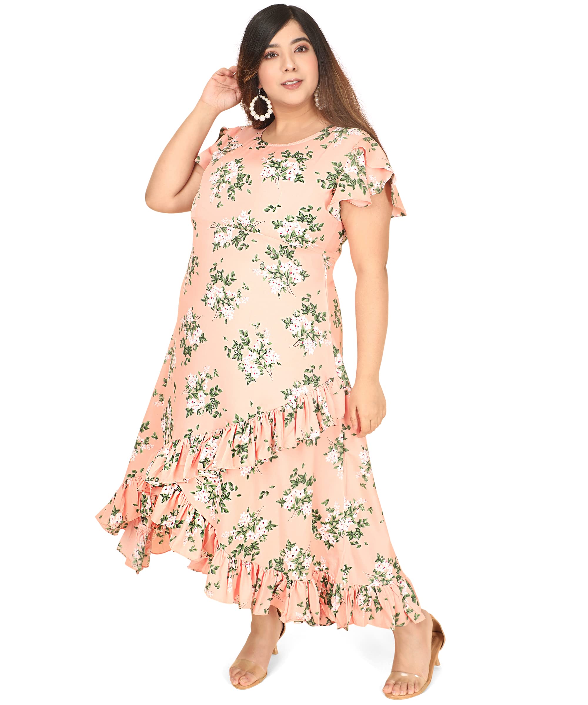 Oomph! Women's Western & Fusion Wear Crepe Wrap Maxi Dress - Orange