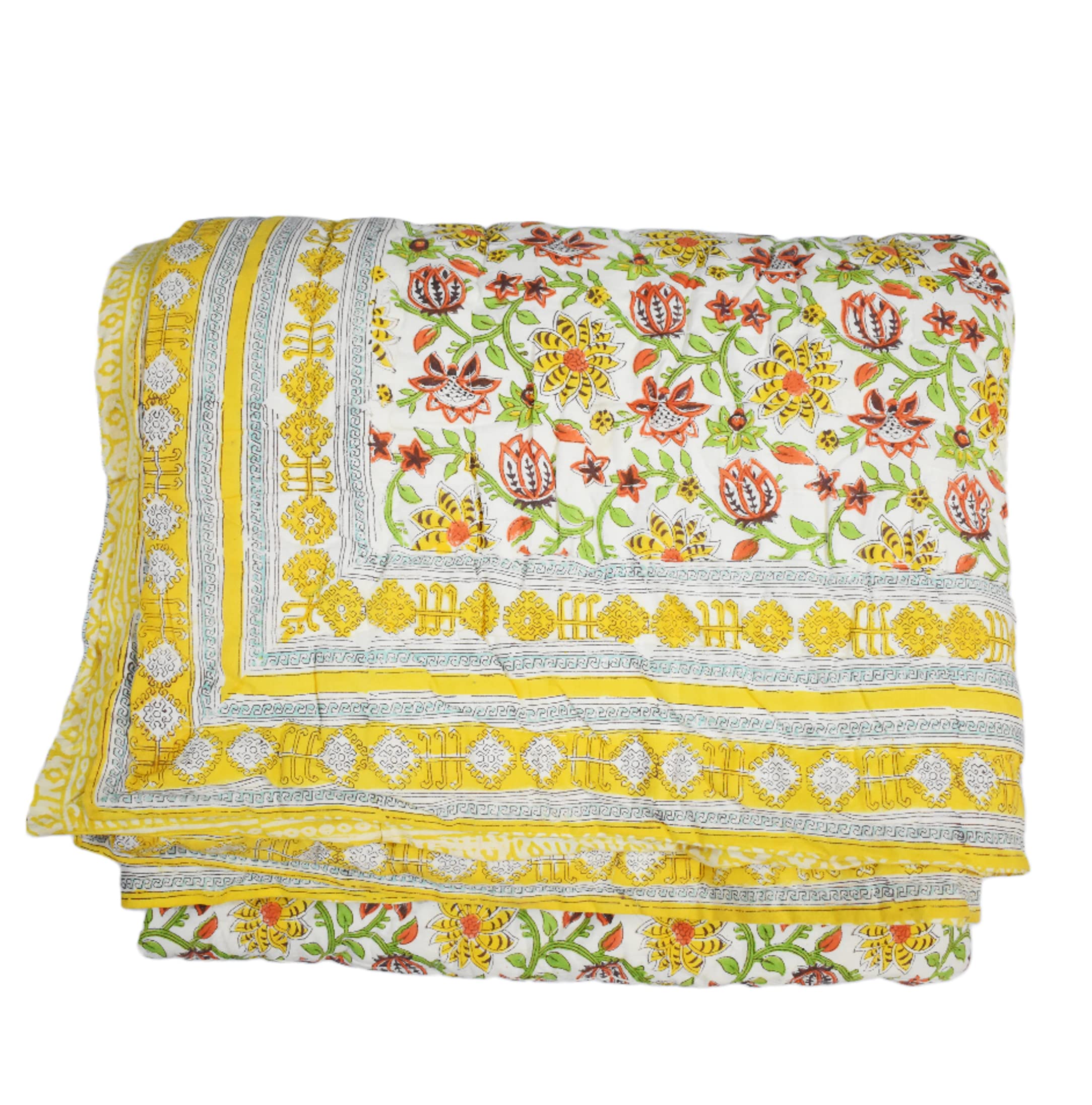 Couette Kantha imprimée main bloc coton couverture bohème lit
