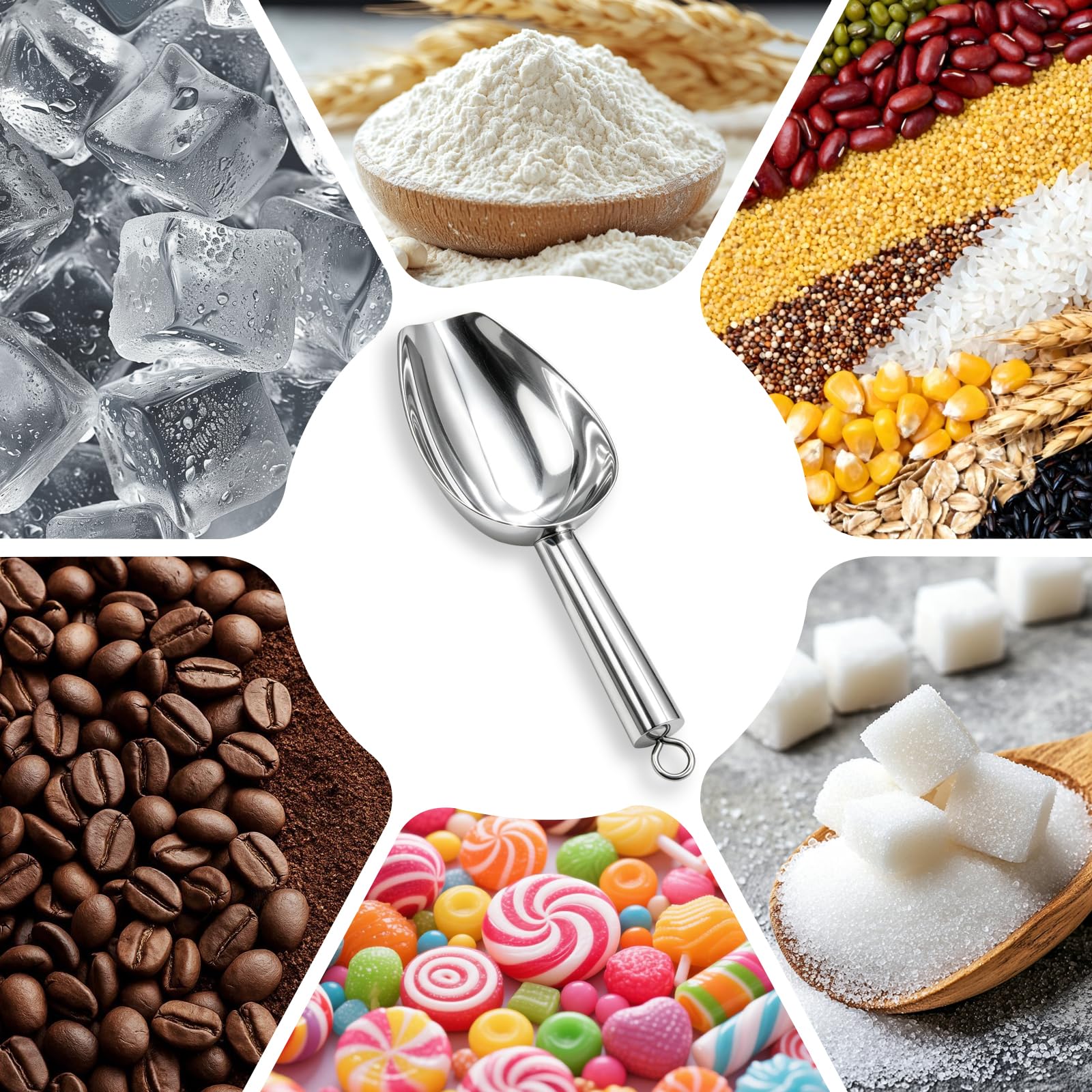 Paletta per Ghiaccio in Acciaio Inox Paletta per Farina Pala Ghiaccio per Ghiaccio, Farina, Caffè,Alimenti,Dolci Paletta Dosatrice per Cucina, Bar, Buffet,Festa Food Scoop
