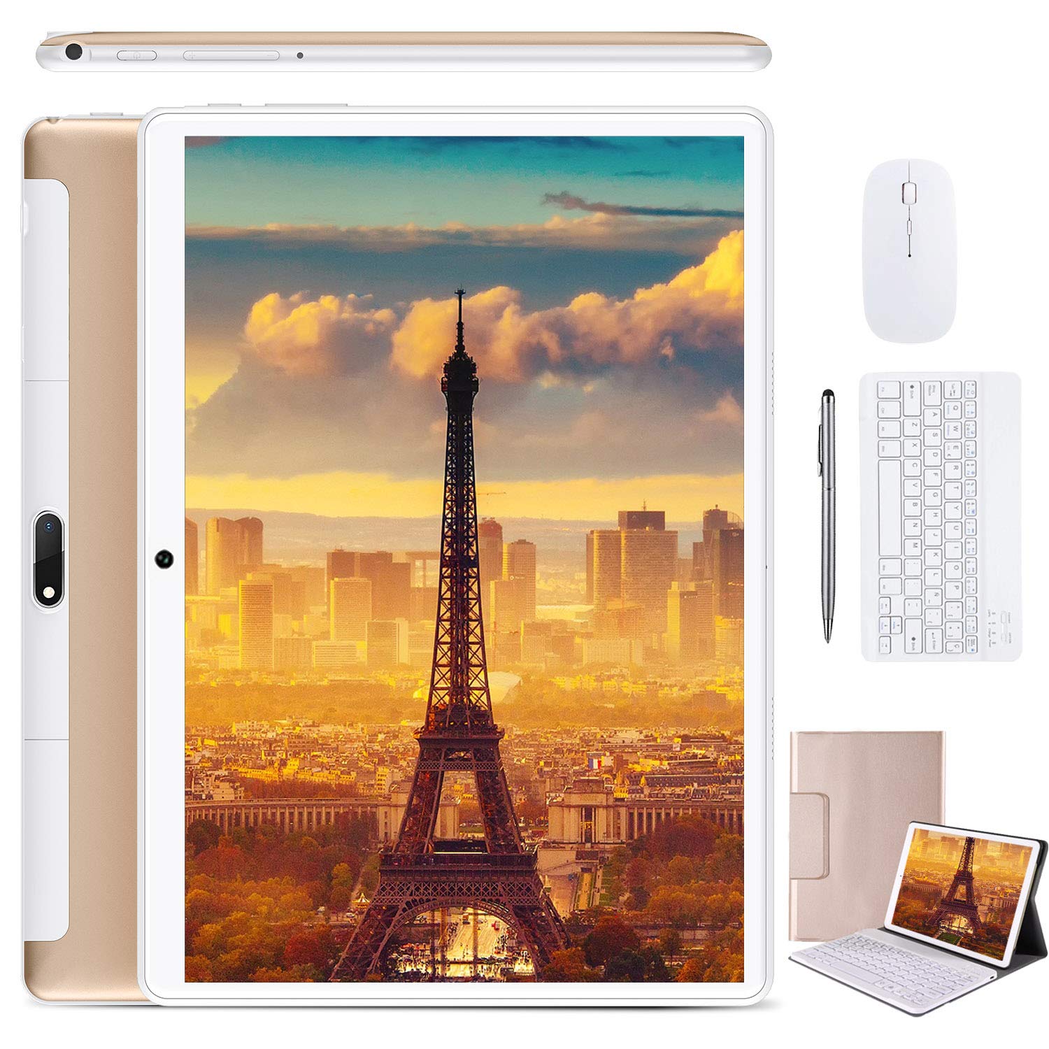 2 in 1 Tablets 10 Inch, Android 9.0 Tablet PC with Wireless Keyboard Case, 4GB RAM 64GB ROM/128GB Computer Tablets, Quad Core, HD/IPS, 8000mAh, 13MP Dual Camera, Dual 4G SIM, WiFi, GPS, Google Store