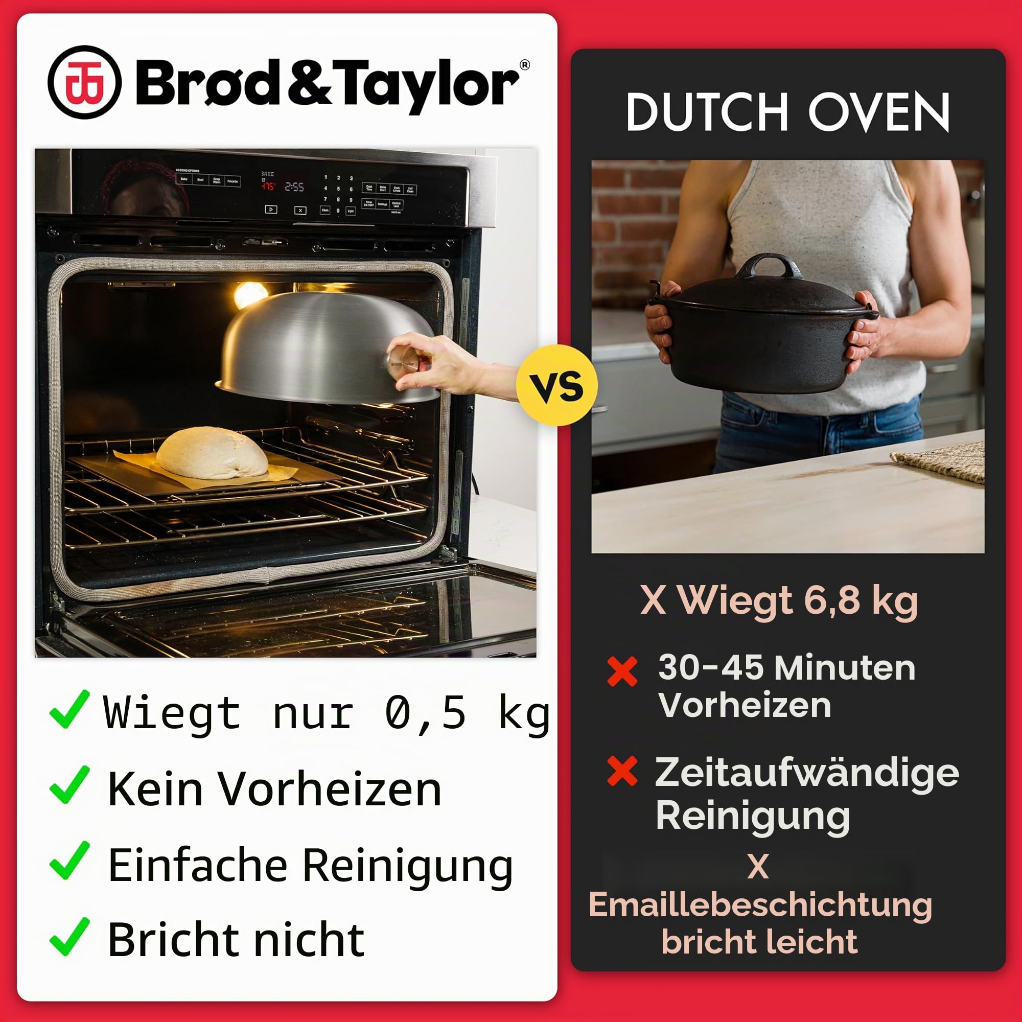 Brod & Taylor Ultraleichte Backschale für Sauerteigbrot (Boule) - kein Vorheizen nötig für knusprige Kruste und gleichmäßiges Backen