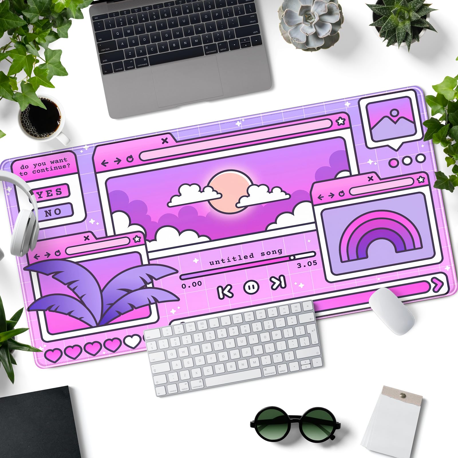 Retro Japanese Anime Gaming Mouse Pad XL Cool Dark Purple Red Vaporwave - View #6