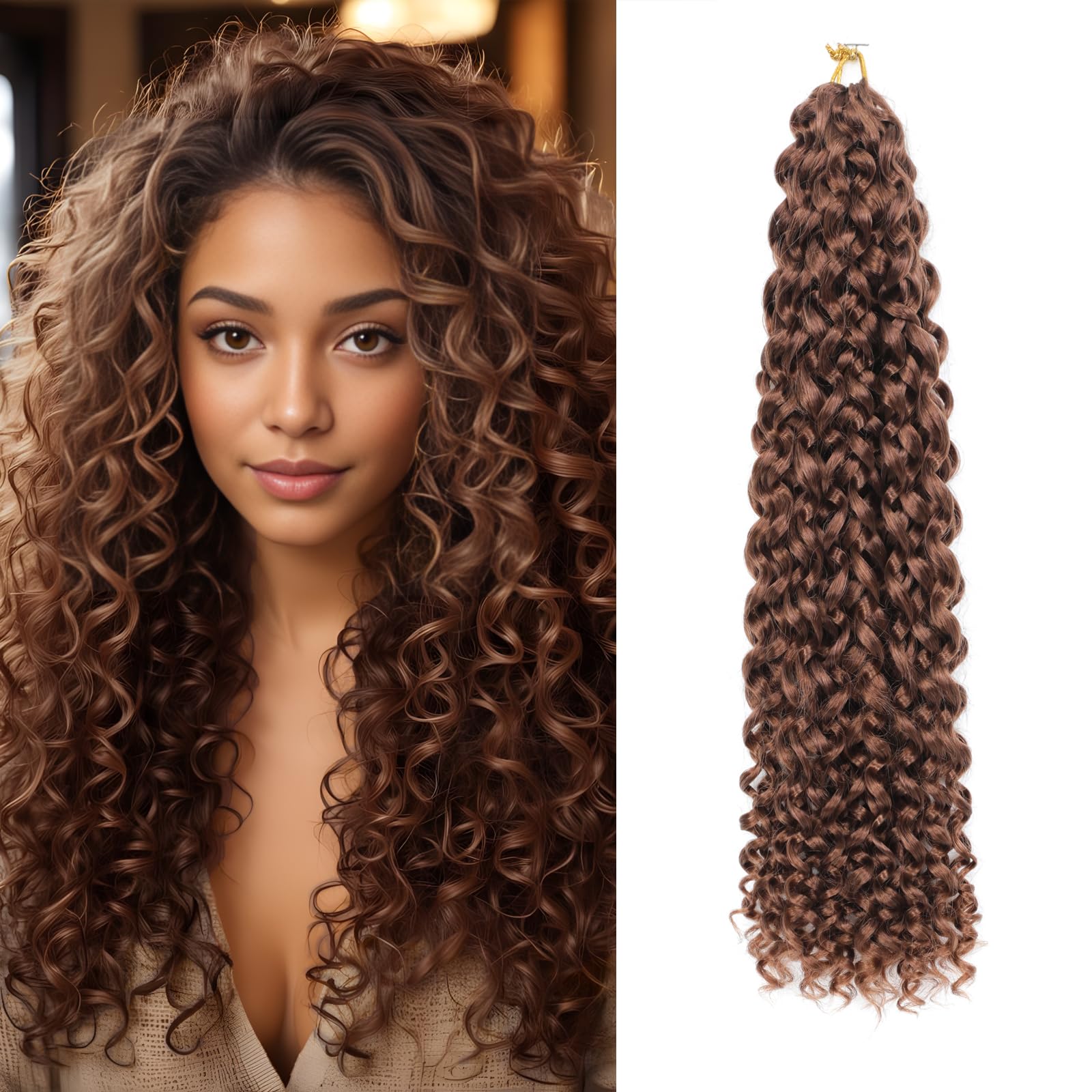 8 Packs GoGo Curl Crochet Hair 18 Inch Long Curly Crochet Hair for Women Beach Curl Water Wave Deep Twist Crochet Braids Synthetic Braiding Hair Extensions (30#
