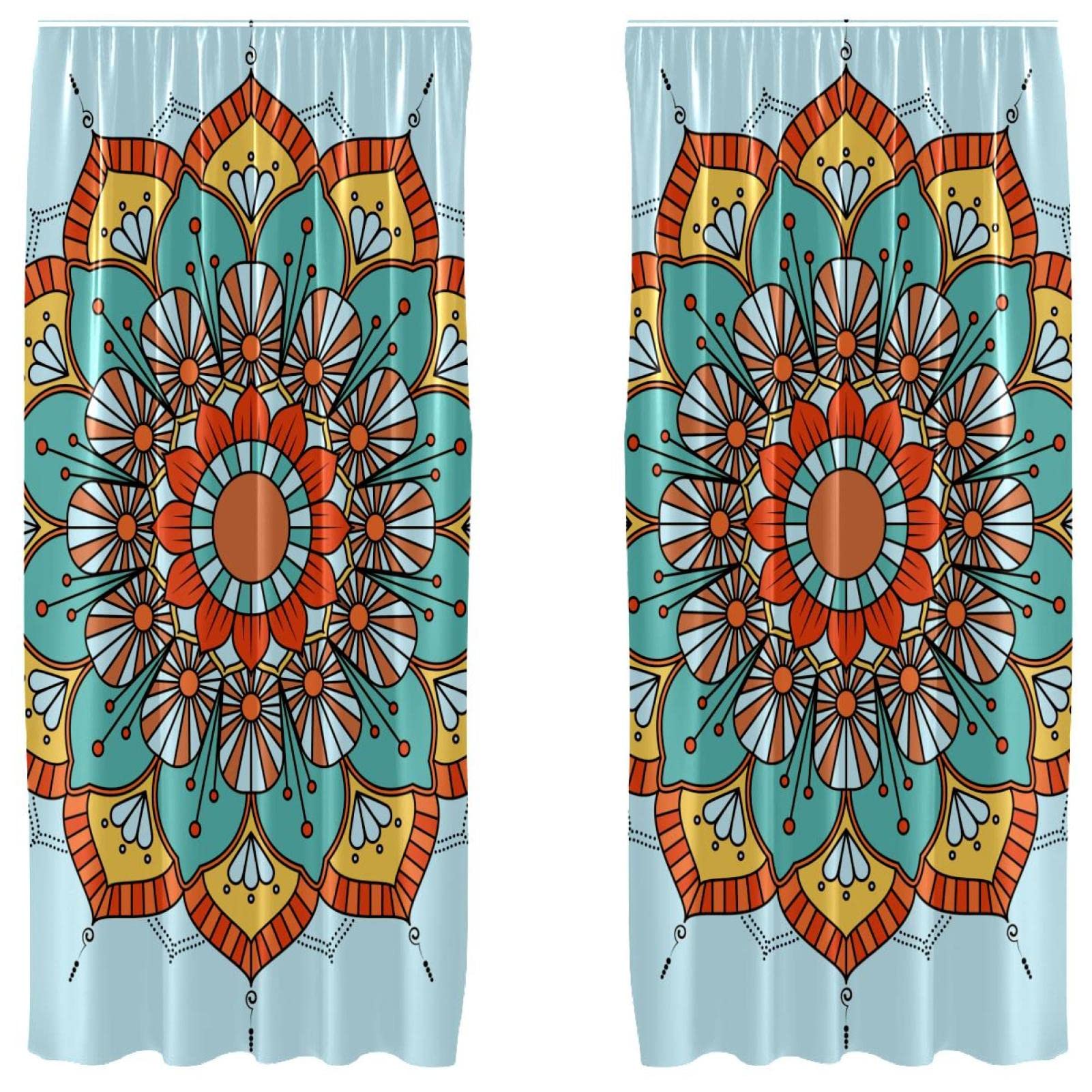 Cortinas opacas de alta densidad: microfibra con mandala azul de 55 x 84 pulgadas 1