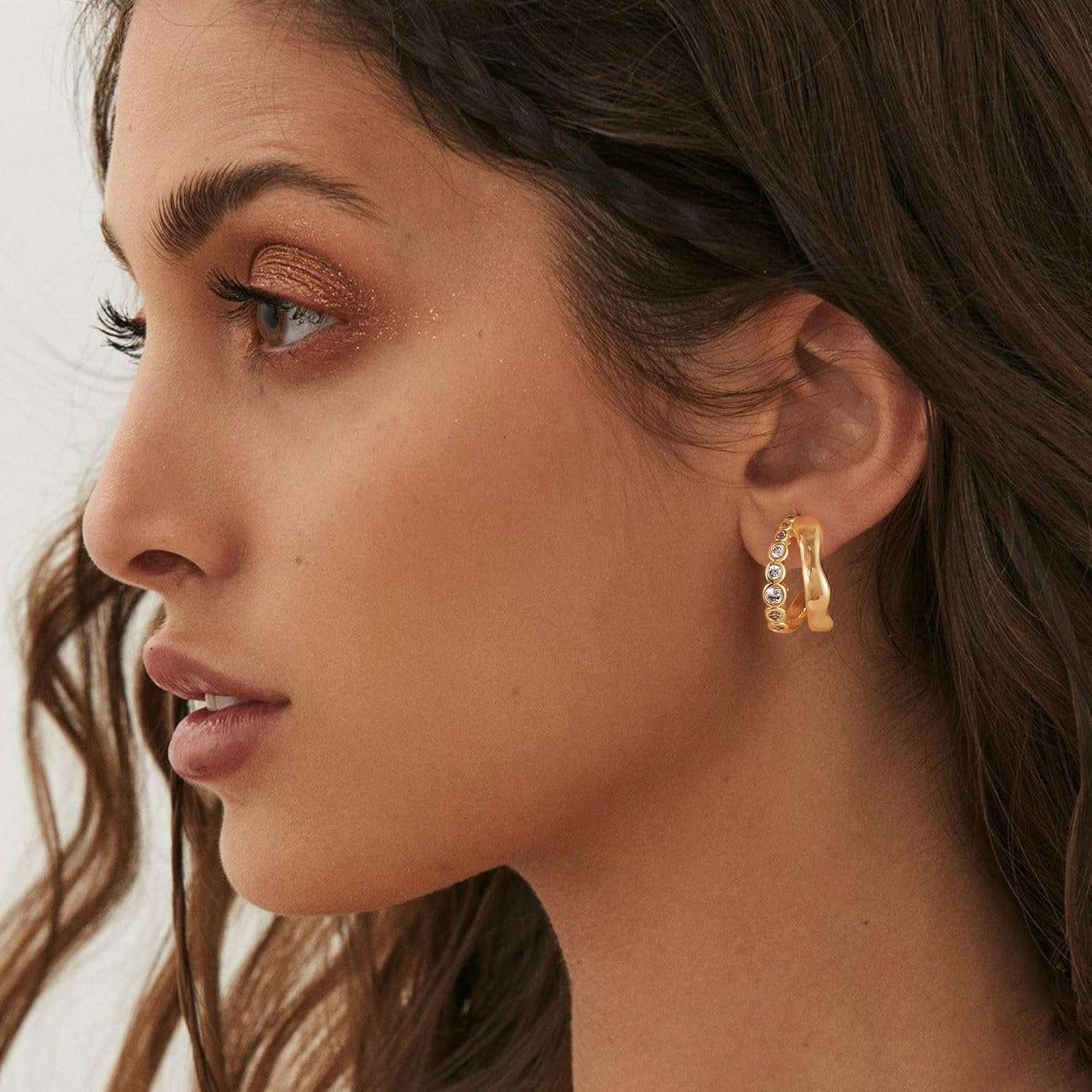 MTMY Gold Stud Earring for Women 14K Gold Plated Dainty Cubic Zirconia Studs Earrings Cute Simple Elegant Earrings Jewelry - Image 2