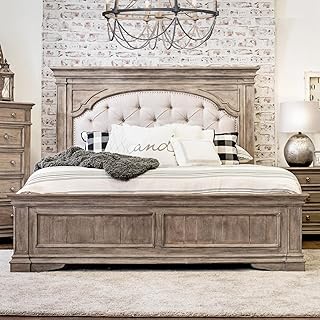 Steve Silver Company Highland Park 83.5" x 90" Farmhouse Wood & Fabric Upholstered Panel King Bed with Button Tufted Headb...