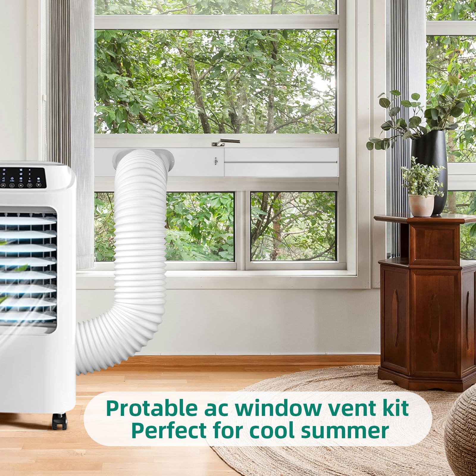 Kit de ventana de aire acondicionado portátil – Kit universal ajustable de ventilación de CA con manguera de escape de 5.9 pulgadas para ventanas deslizantes verticales/horizontales