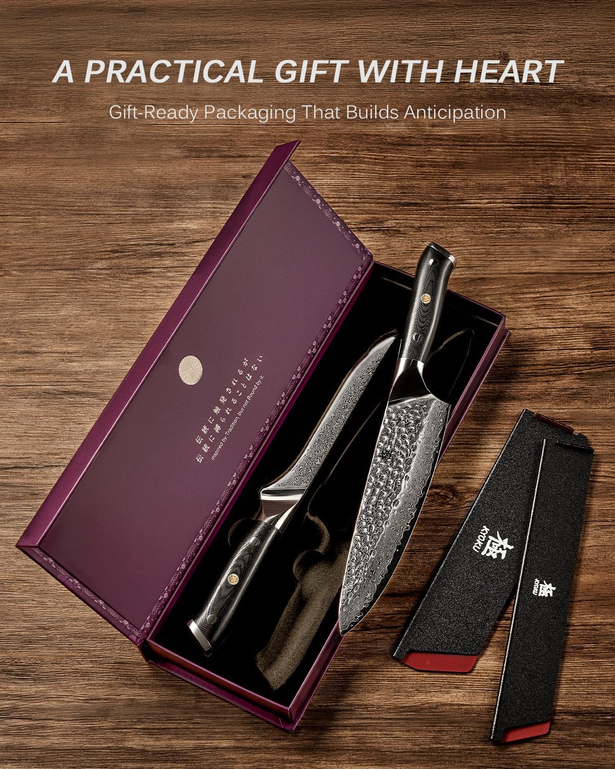 KYOKU Knife Set, Shogun Series 2pc Japanese Style Kitchen Knife Set, 7" Boning 8" Chef Knife with Sheath Gift Box, Professional Sharp Damascus Stainless Steel Knives for Meat Vegetable - Image 7