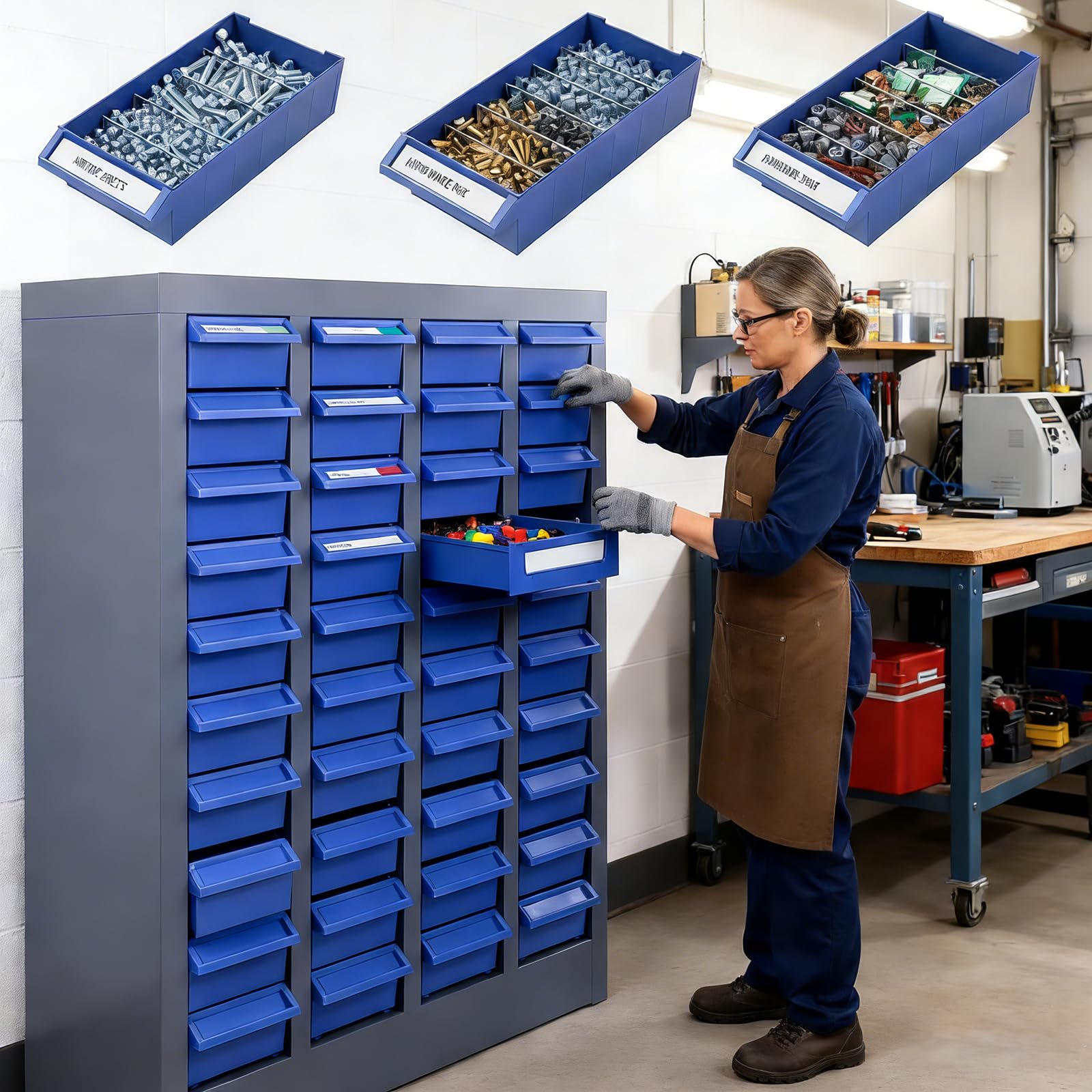 Metal Small Parts Storage Organizer with 40 ABS Drawers, 25" H x 21" W x 9" D Steel Nut and Bolt Storage Cabinet, Hardware Organizer for Screws, Nails, and Fasteners, Garage & Workshop (40 Drawers)