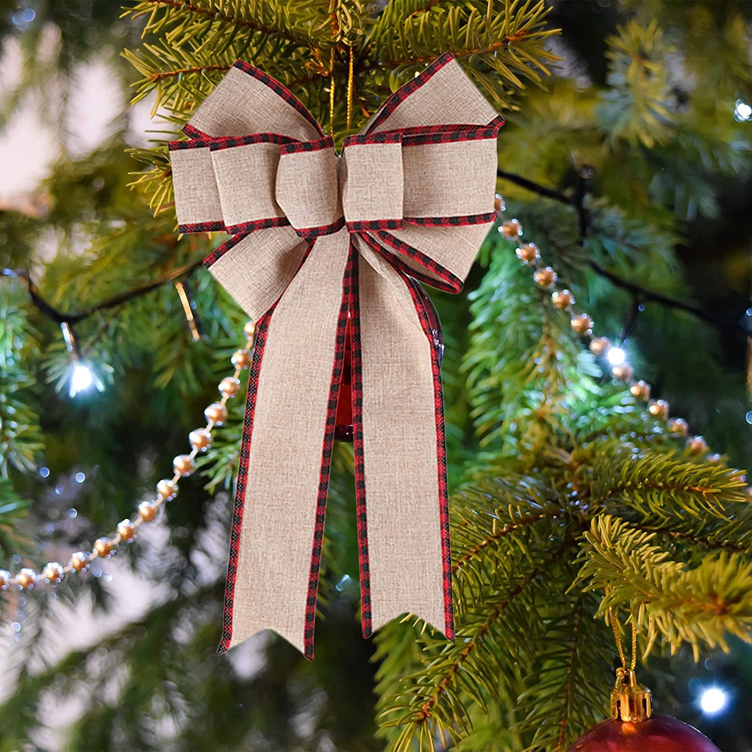 Weihnachtsbogen, kleine Weihnachtsbaum Dekoration, Weihnachtsschleifen, Schleifenband, dekorativ, 7 Stück, Büffelkaro-Schleife, Weihnachtsschleife for Weihnachtsbaumparty, Sortiert