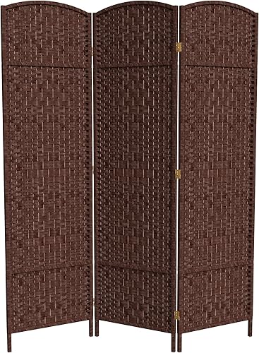 Miniatura 23 de Divisor de ambiente resistente de 6 pies, pantalla de privacidad plegable de fibra de ratán con patrón de diamante, Madera, Mocha oscuro Mocha