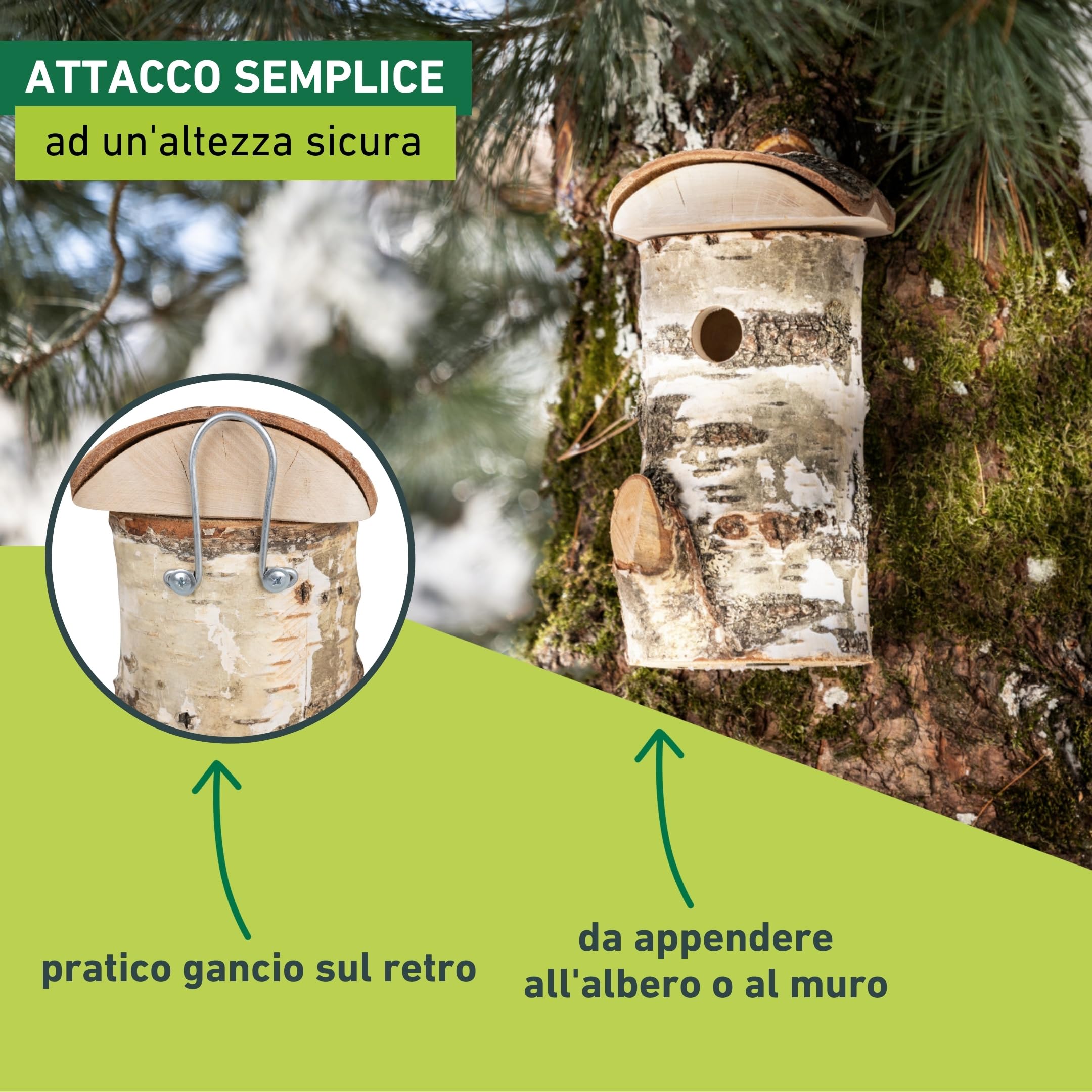 Windhager cassetta nido per uccelli Wildkogel, foro dingresso Ø 28 mm, tetto rimovibile, legno di betulla, casetta per uccelli, cassetta nido per uccelli da appendere, durevole