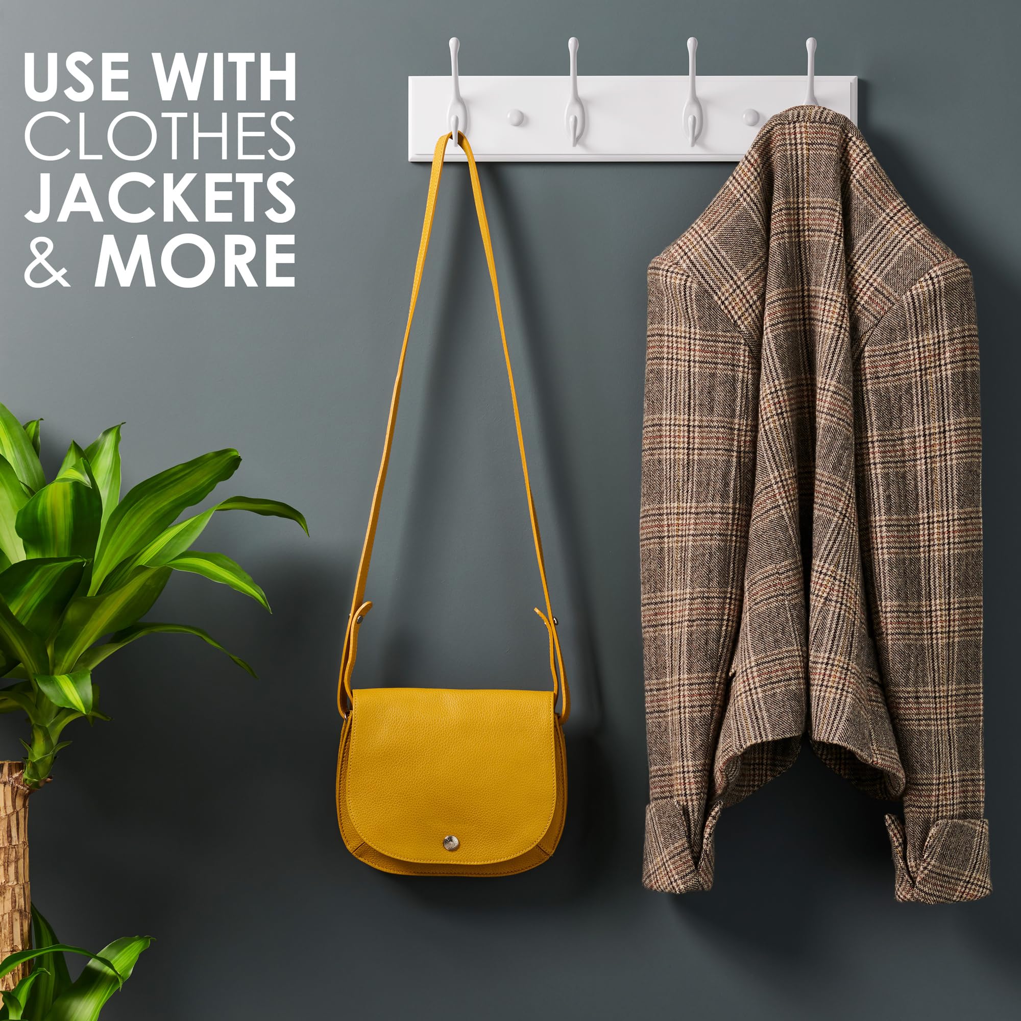 LARHN White Coat Hooks Wall Mounted Coat Rack - 4 White Wall Hooks - 42 cm - All Fixings Included for Quick & Easy Installation - Image 4