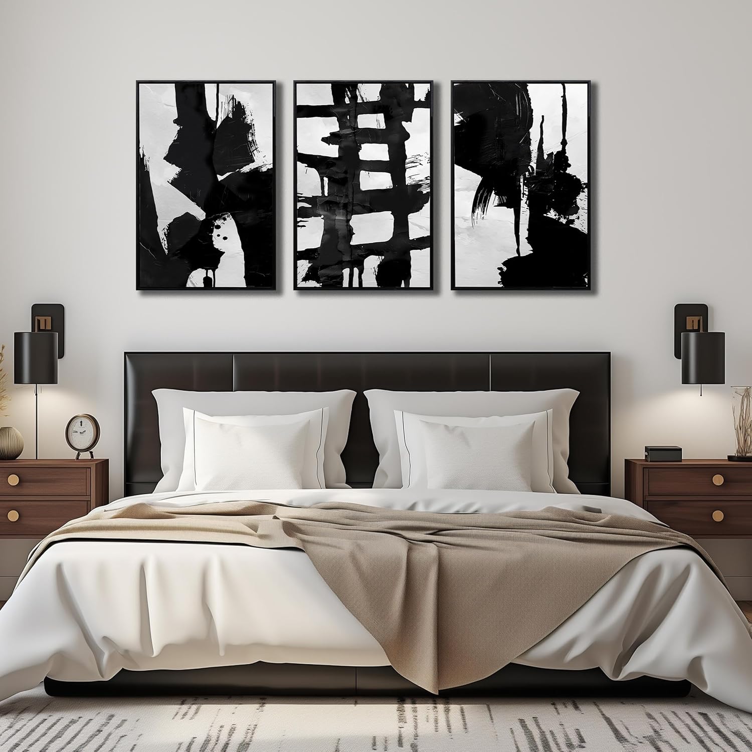 Black Framed Wall Decor for Office Large Boho Pictures for Living Room 3 Piece Artwork for Walls Bedroom Size 24 x 36 Inch