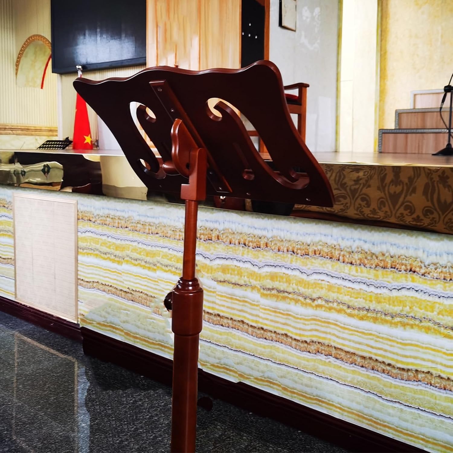 Wooden Carving Sheet Music Stand, Ultra-Stable Lifting Musicians Podium for Classroom, Floor Stand Music Books Racks for Violin/Guitar/Ukulele