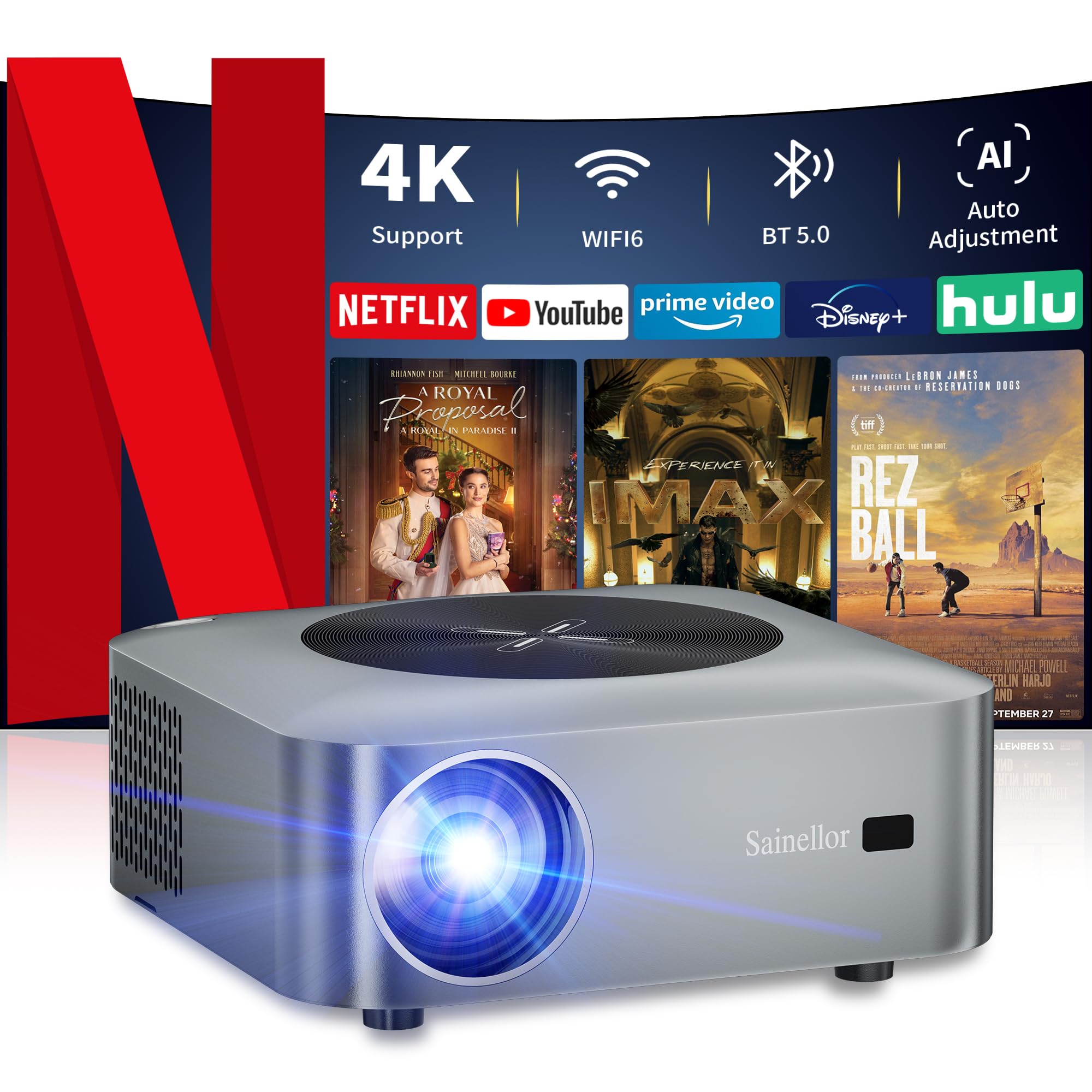 [Upgraded] Outdoor Projector 4K Smart Projector Google TV Proyector with 5G WiFi/Bluetooth/AI Electric Focus, ZOOM, Max 300” Screen, HDMI/USB/TV Stick