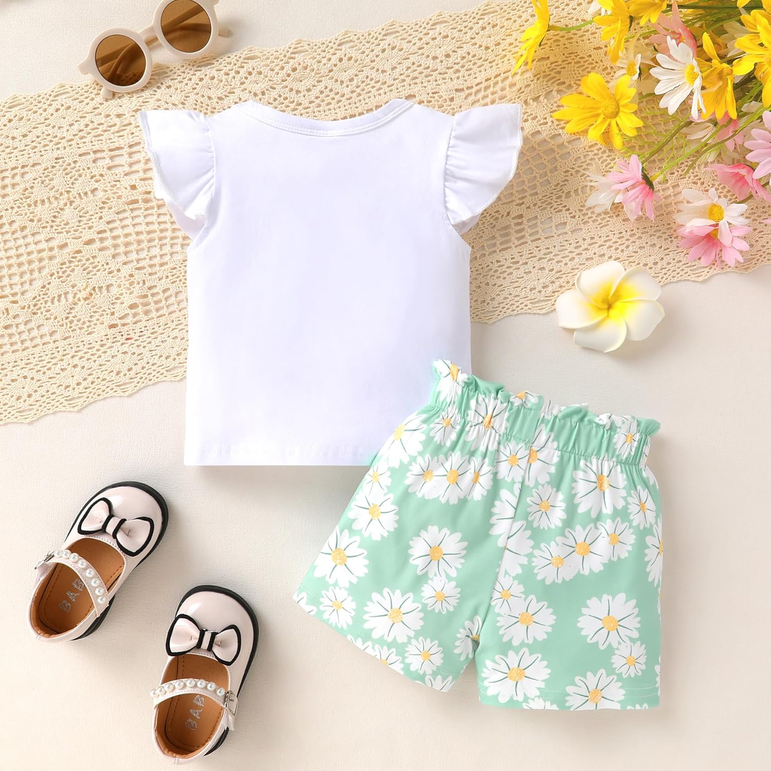 YOUNGER TREE Toddler Baby Girl Clothes Ruffle Short Sleeves T-Shirt Tops and Shorts Set Cute Summer Outfits - Image 3