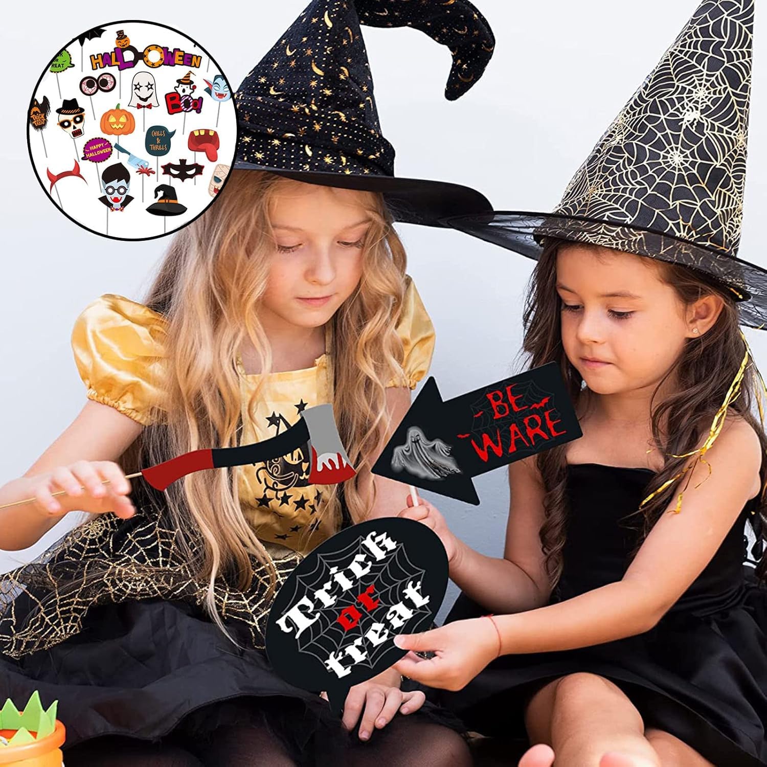 TASMAI MARKETING 25Pcs Halloween Party Photo Booth Props for Decorations,Halloween Photo Props Cards with Bamboo Sticks for Halloween Party,Funny Selfie Props for Adults Halloween Party Games Supplies 3