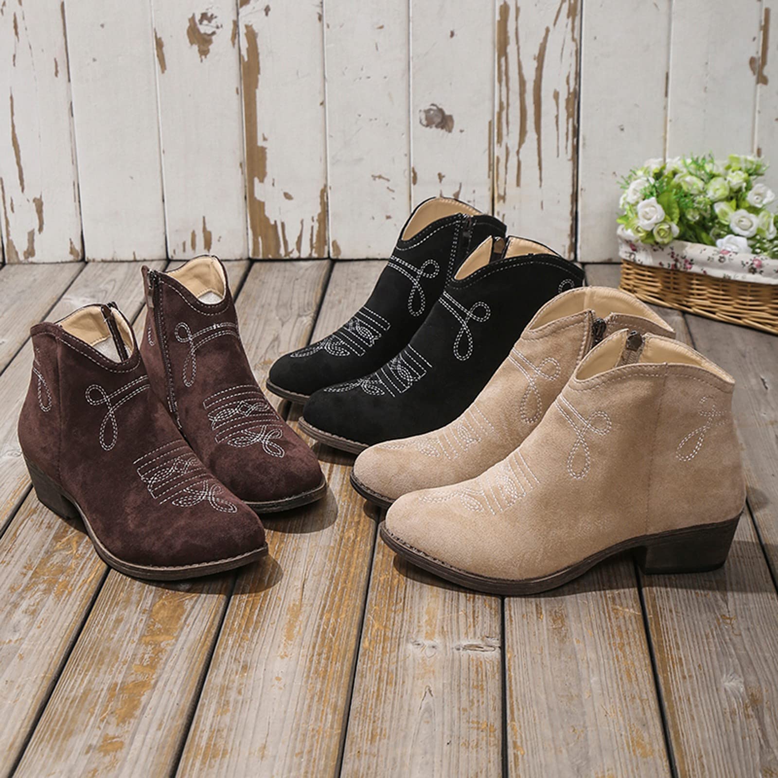 Generisch Botas de vaquero para mujer, botas de verano, botines para festival, botines moteros, hippie, botas de equitación