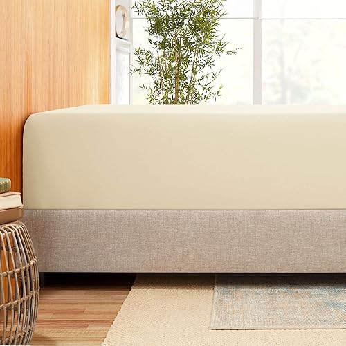 Miniatura 2 de Sábana bajera de tamaño individual color marfil, 800 hilos, 100% algodón, bolsillos profundos de 15 pulgadas, larga, tejido de satén de puro algodón