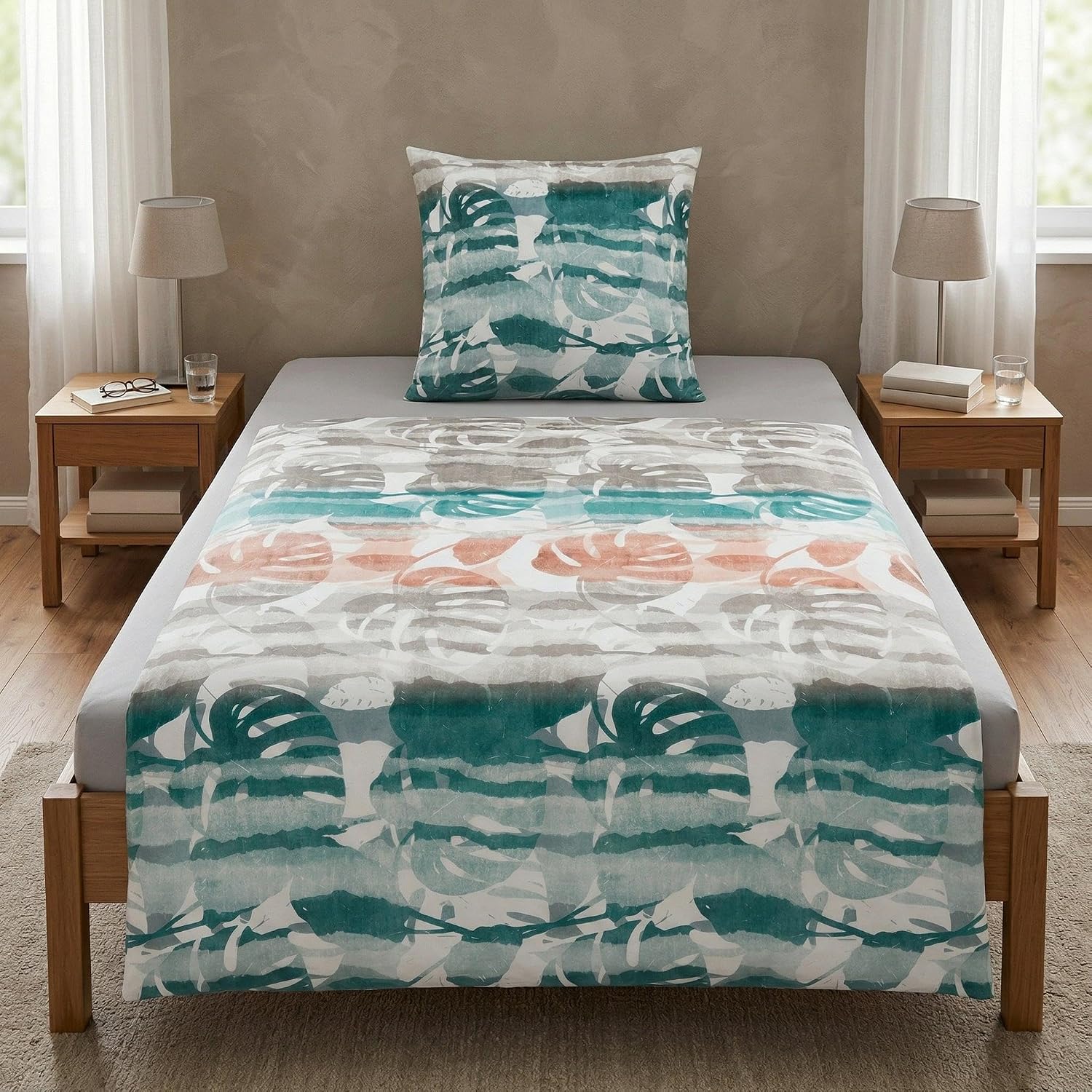 Bettwäsche Satin, Jill Aqua, 1-135x200 /1- 80x 80