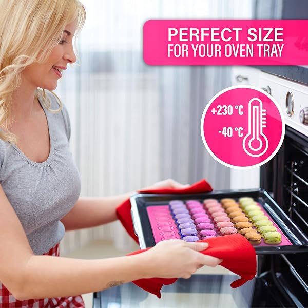Belmalia 2x Tapis de Cuisson pour Macarons en Silicone pour Macarons sans défaut | Moule en Silicone Antiadhésif + Spatule | Rose Fuchsia - 2
