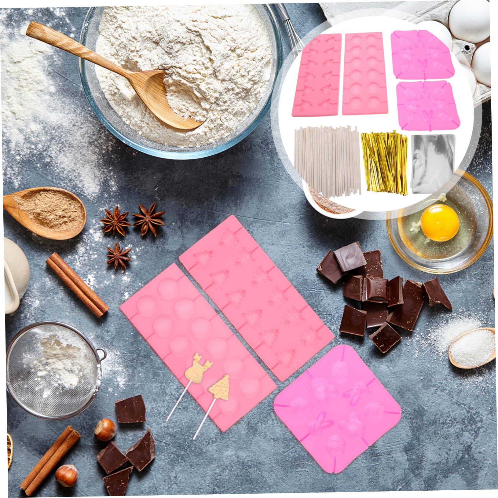Luxshiny 1 Satz Lollipop Silikonform für Weihnachten Teiliges für Schokoladenlollis Eiswürfel und Kleine Leckereien Lollipop Sticks Geschenkbeuteln und Twist Bindern