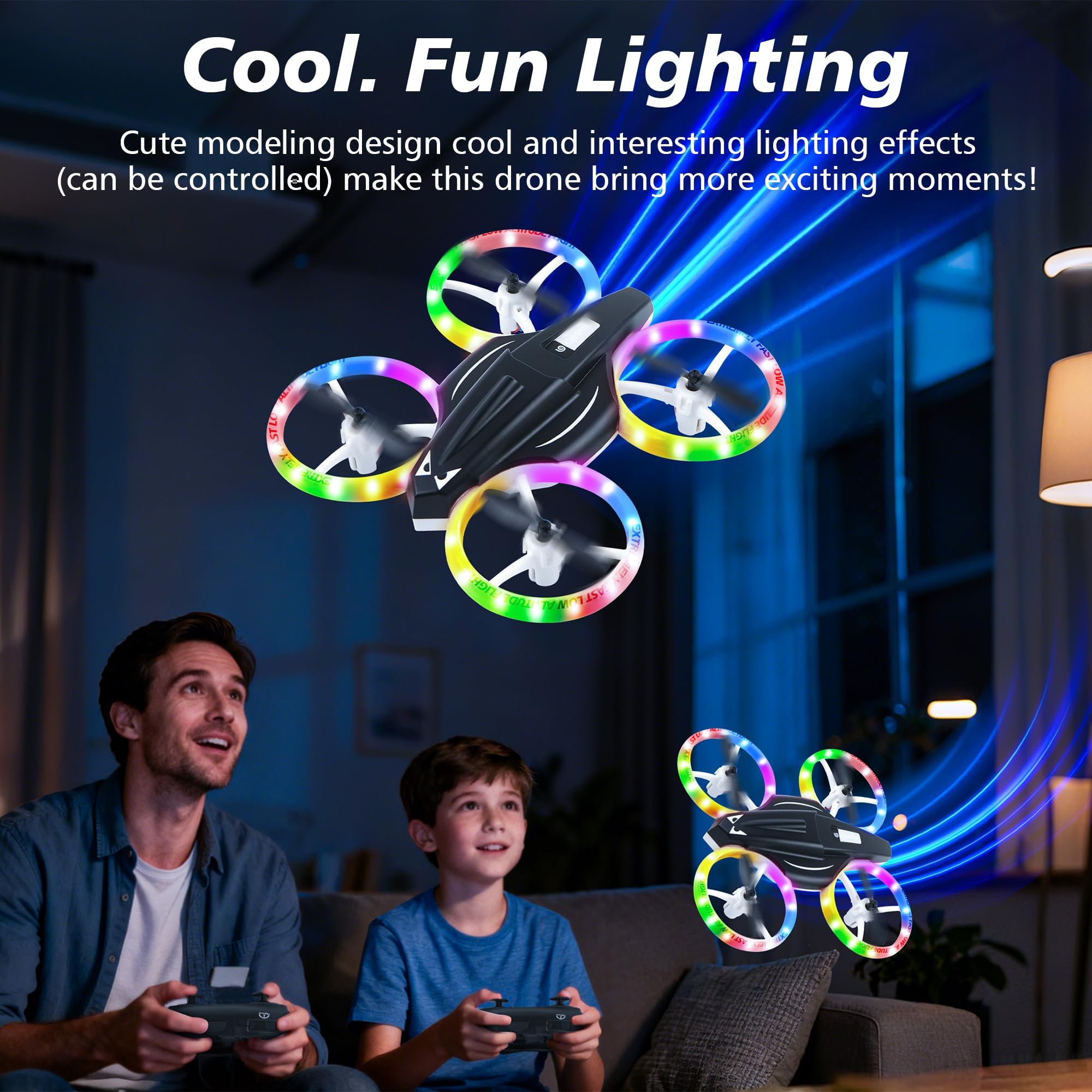Mini-Drohne für Kinder, ferngesteuertes Spielzeugflugzeug für Kinder und Anfänger mit LED-Lichtern, ferngesteuerte Drohne mit 360°-Drehung, 2 Akkus