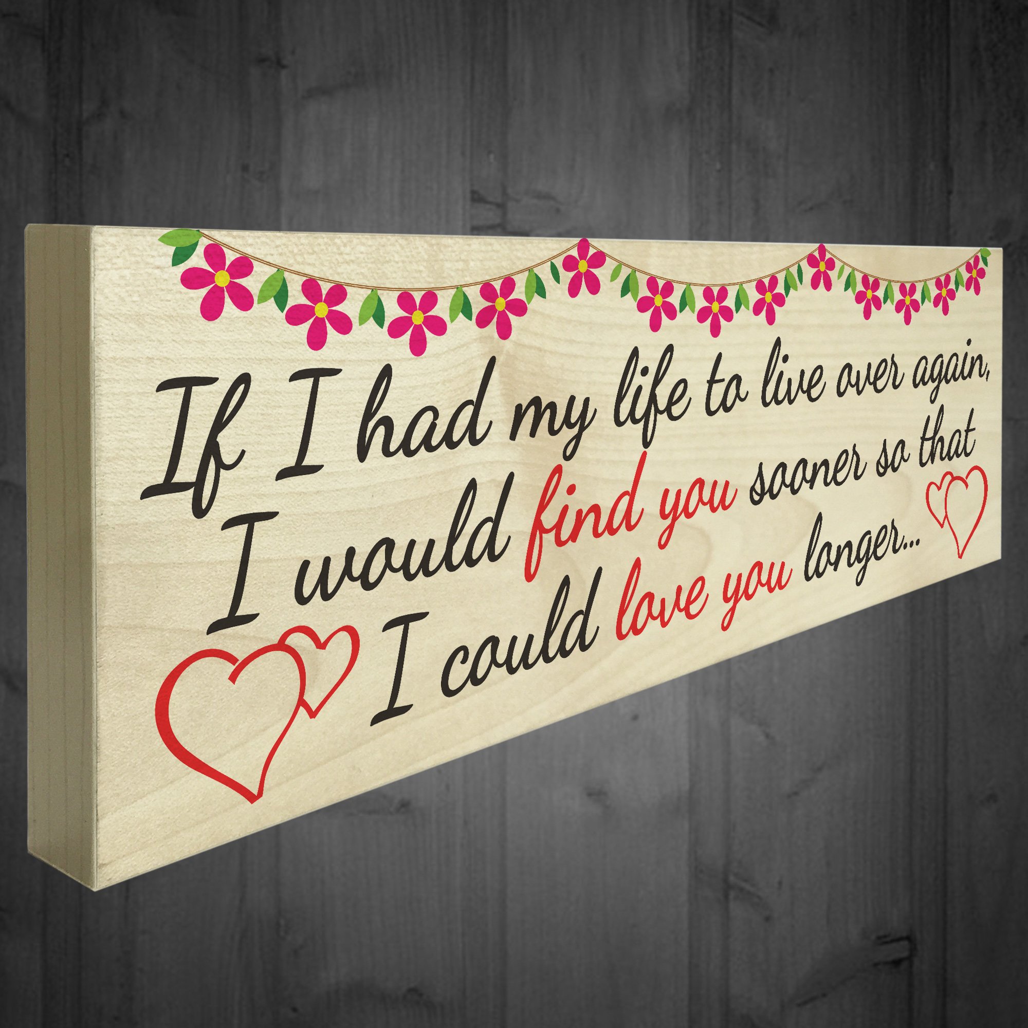 Red Ocean Love You Longer Wooden Freestanding Valentines Day Plaque Anniversary Sign