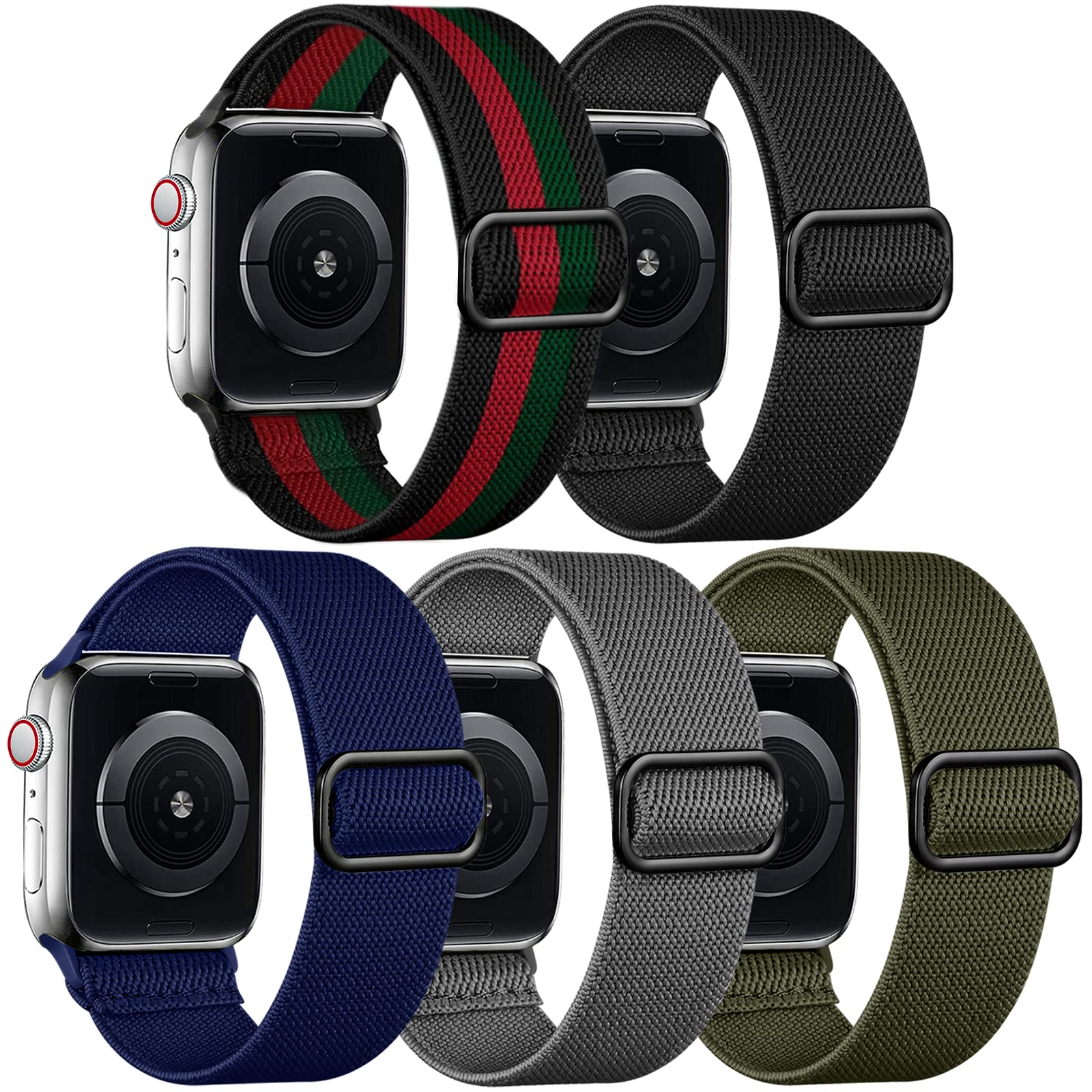 adorve stretchy band compatible with apple watch bands ultra 3/2/1 49mm 46mm 45mm 44mm 42mm 41mm 40mm 38mm men women, soft nylon elastic braided strap fits for iwatch series 11/10/9/8/7/6/5/4/3/se3-1