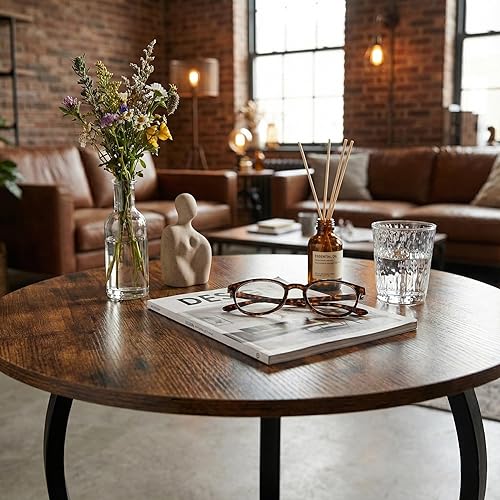 Miniatura 9 de Mesa auxiliar redonda pequeña con almacenamiento abierto, mesas auxiliares de 2 niveles de 23 pulgadas para espacios pequeños, mesa central