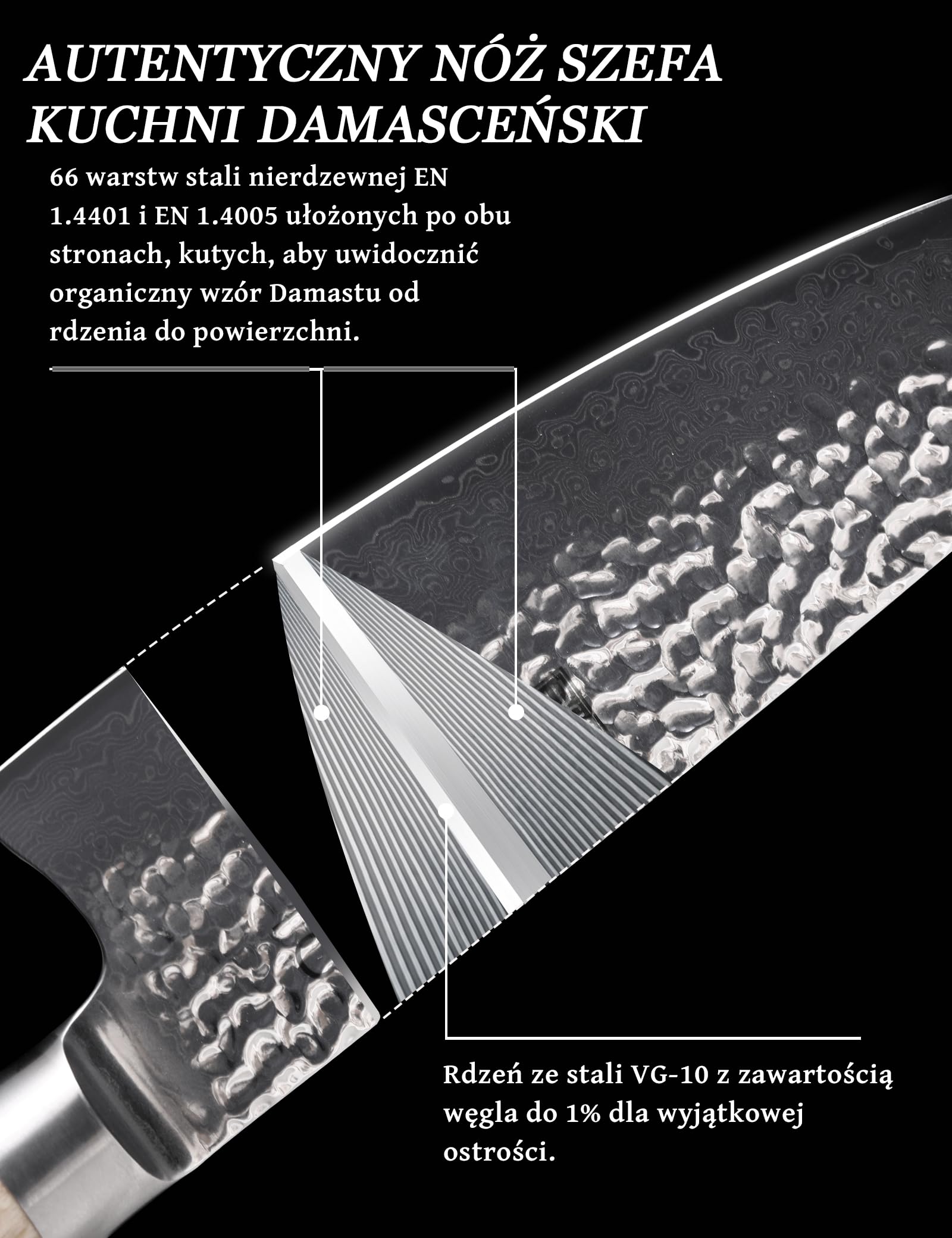 Jingseiho Zestaw Noży Damasceńskich - Stal Kuta VG-10 67 Warstw, Włączając Nóż Szefa Kuchni, Santoku i Nóż do Obierania, Wytrzymałe Noże Kuchenne dla Domu