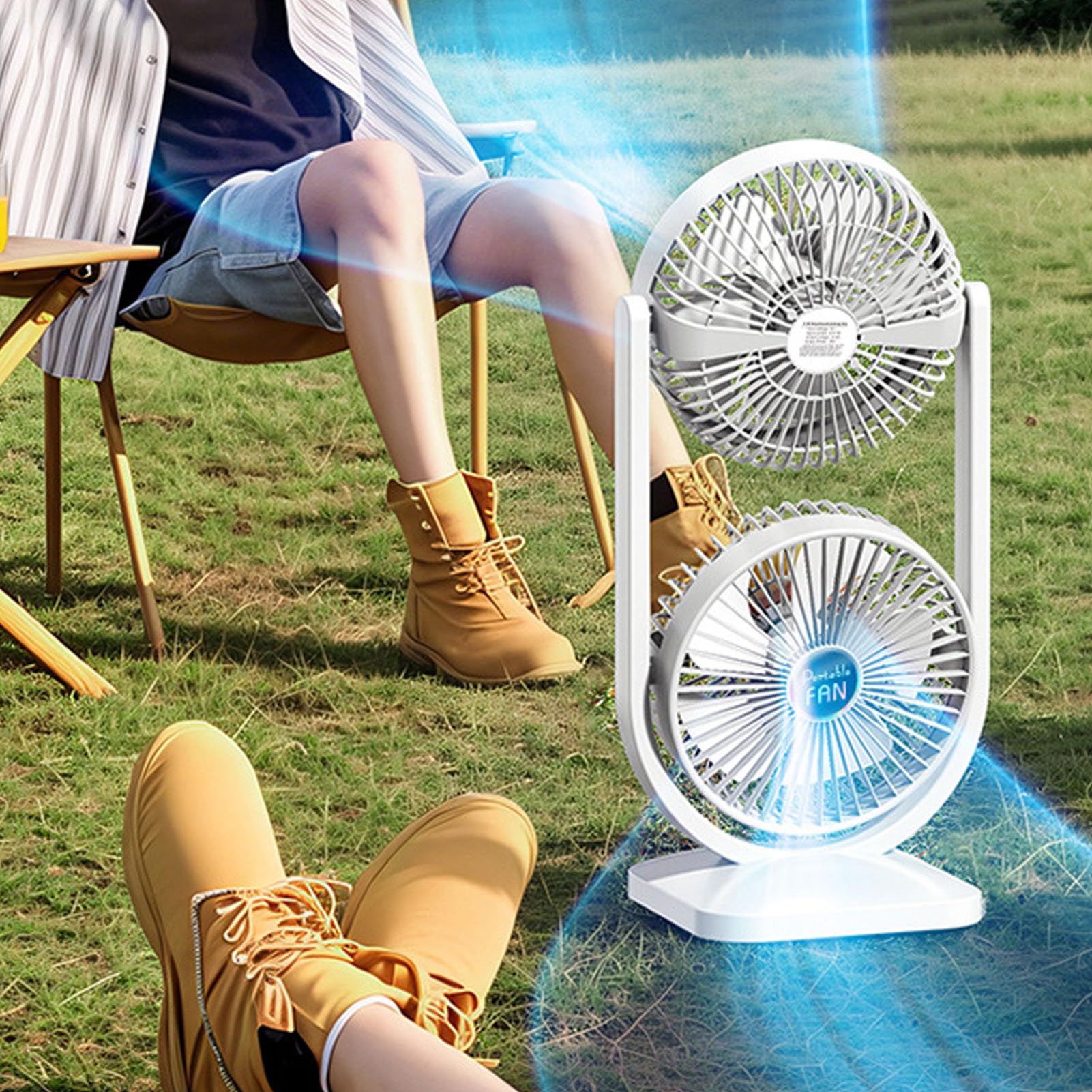Ventilatore da Tavolo Doppia Testa, Ricaricabile USB 3 Velocità Elettrico