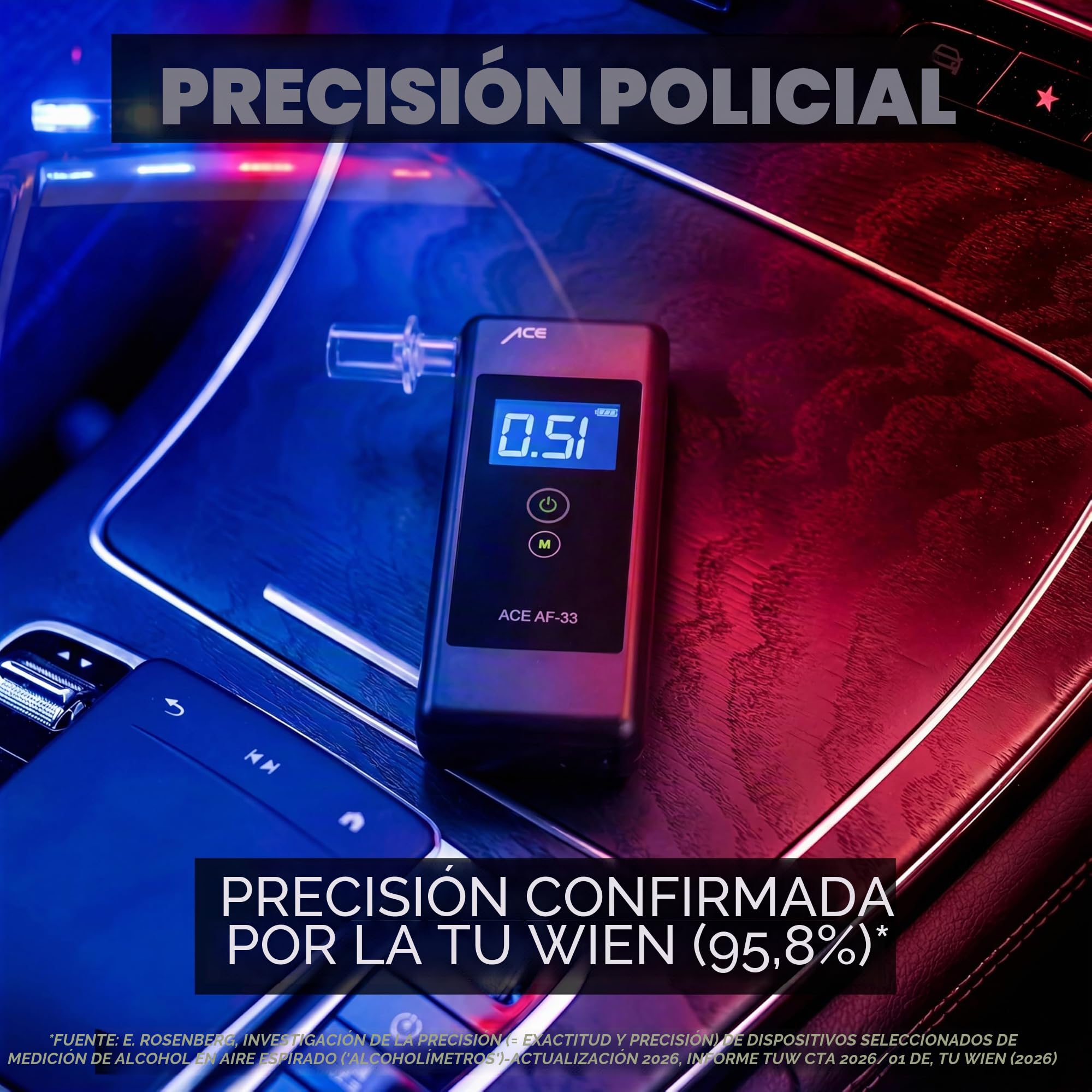 Alcoholímetro ACE AF-33 - el alcoholímetro nº 1 según AUTO BILD (comparativa 2023) - alcoholímetro/promilímetro de precisión policial