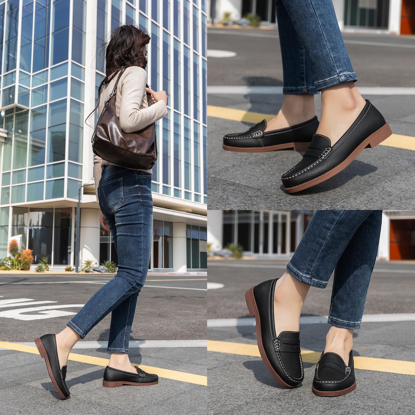 Women's Comfortable Leather Penny Loafers Slip On Business Casual Dress Shoes Lightweight Office Work Flats Everyday Walking Shoes for Women — view 2